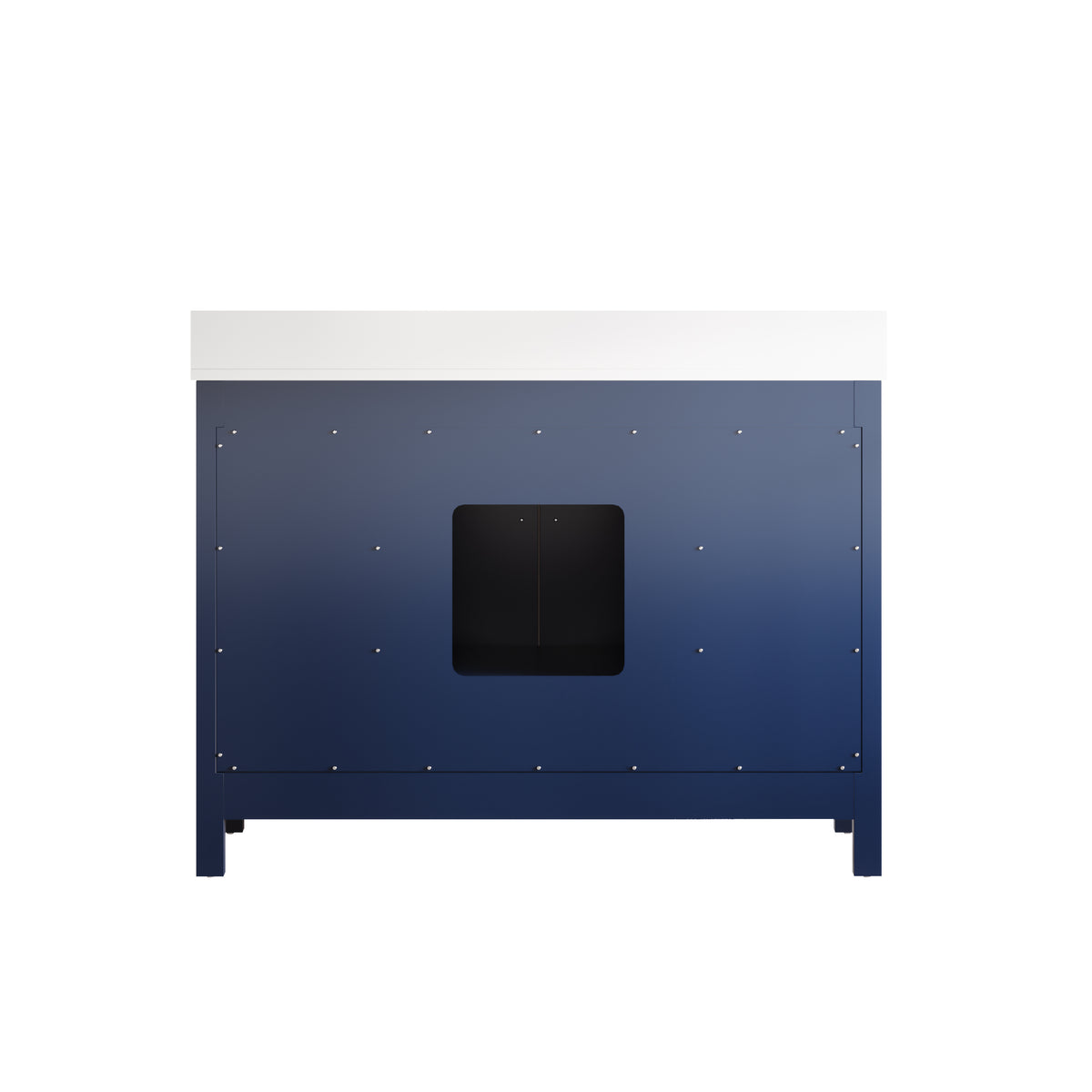 48 Inch Freestanding Solid Wood Bathroom Vanity with Fluted Molding, Pure White Quartz Countertop, Navy Blue