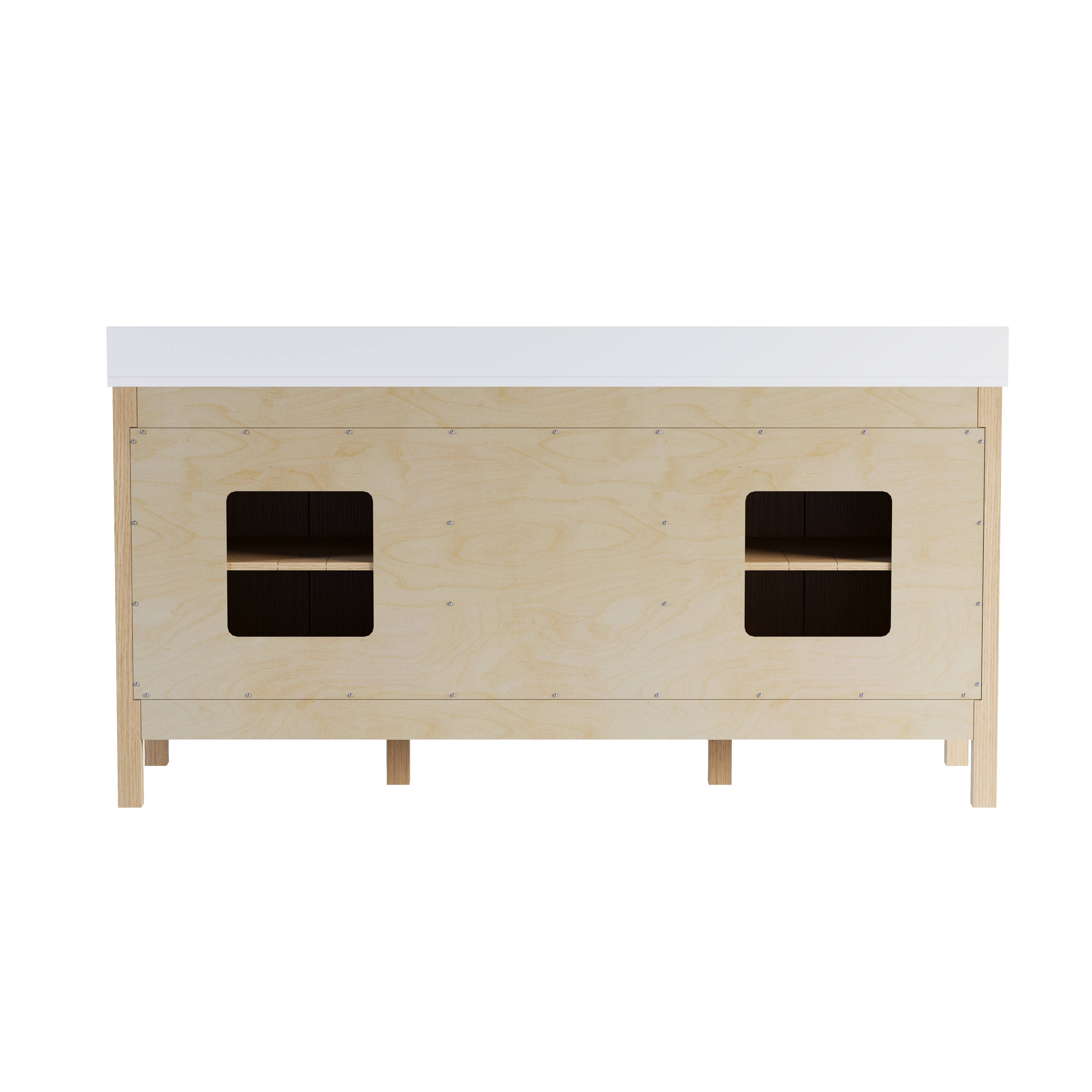 72 Inch Solid Wood Oak Bathroom Vanity with White Quartz Countertop & Sink – 3 Dovetail Soft-Close Drawers