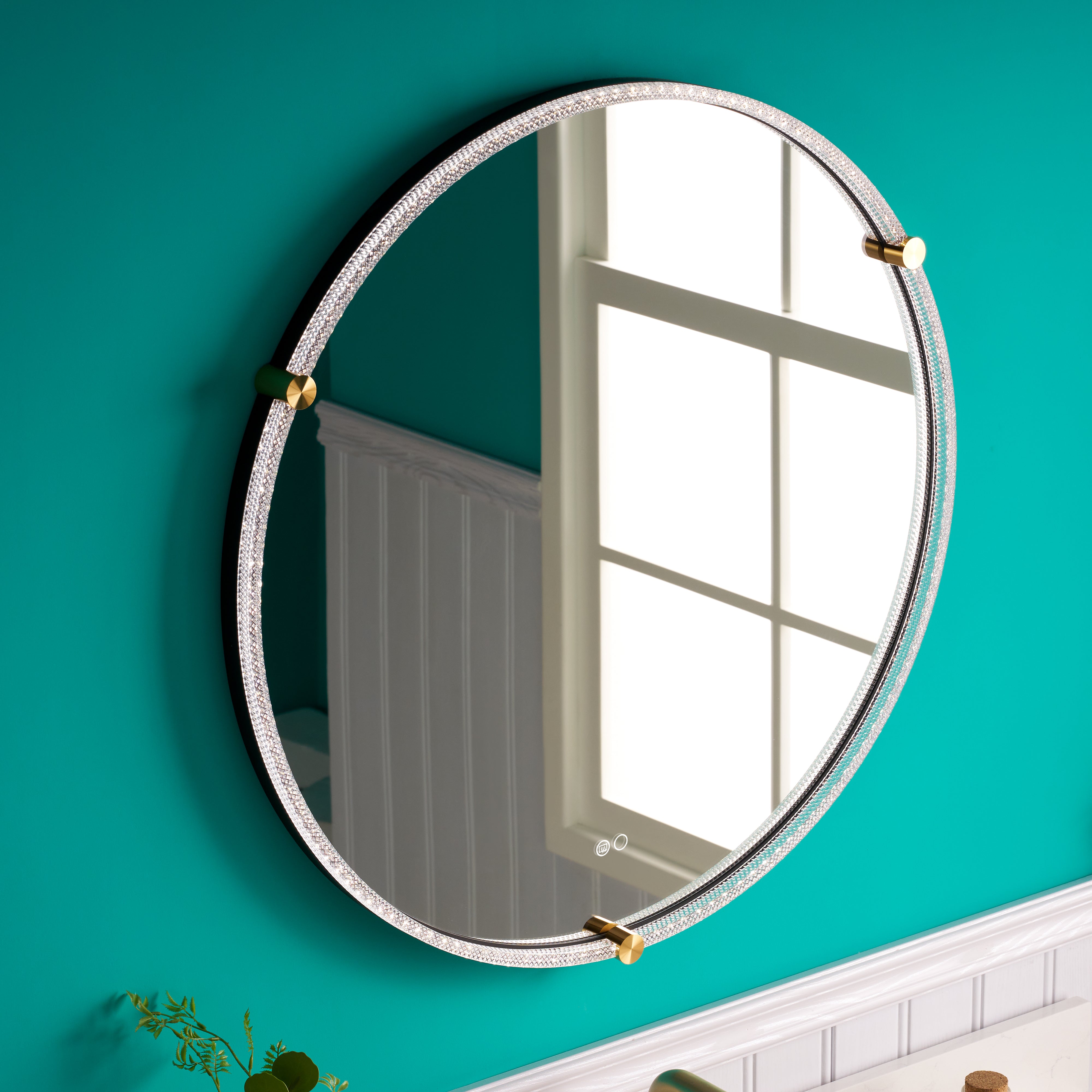 32 in. W x 32 in. H Framed Round LED Light Bathroom Vanity Mirror with Defogging Function