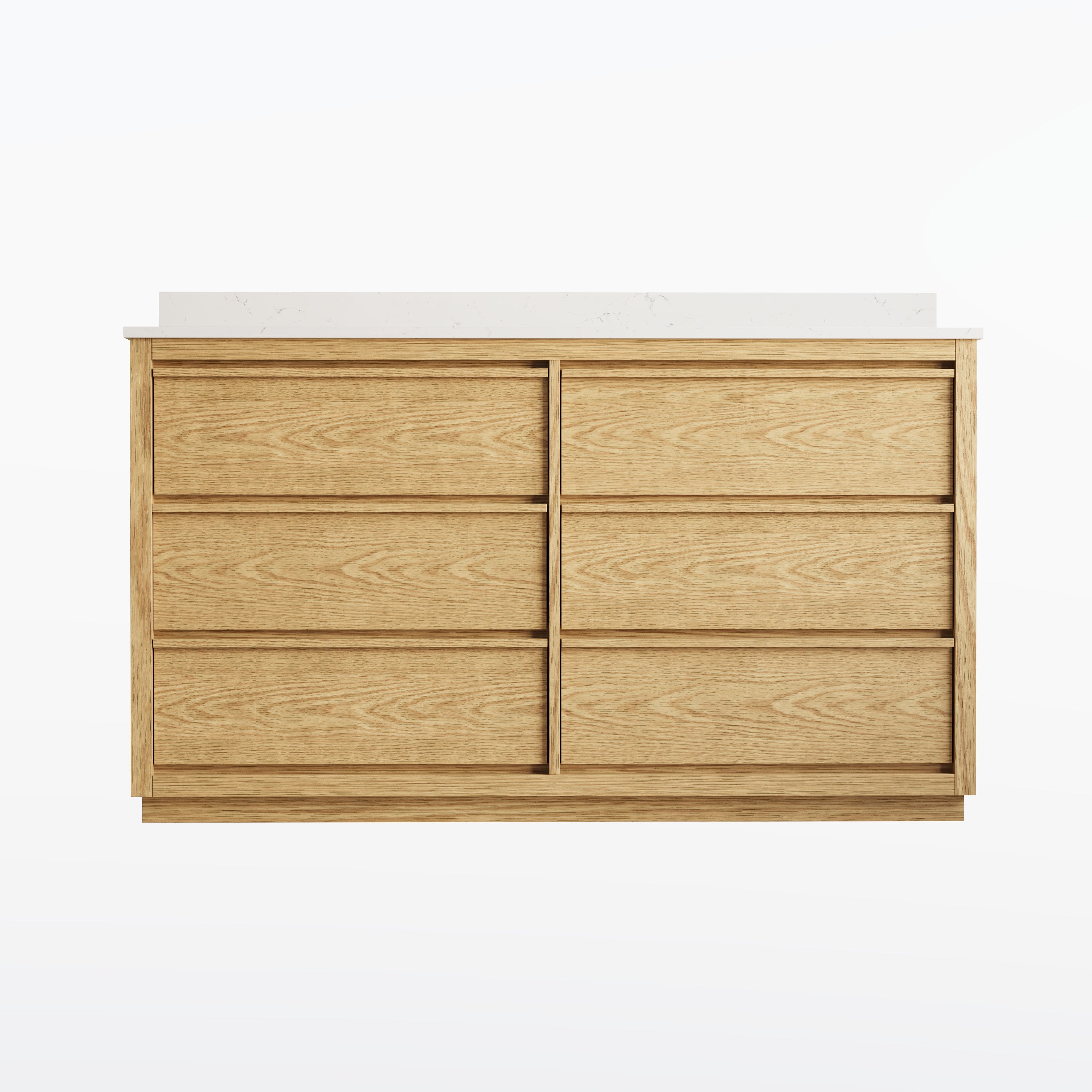 60 Inch Oak Soild Wood Bathroom Vanity with Double Undermount Sinks, 6 Dovetail-constructed Drawers