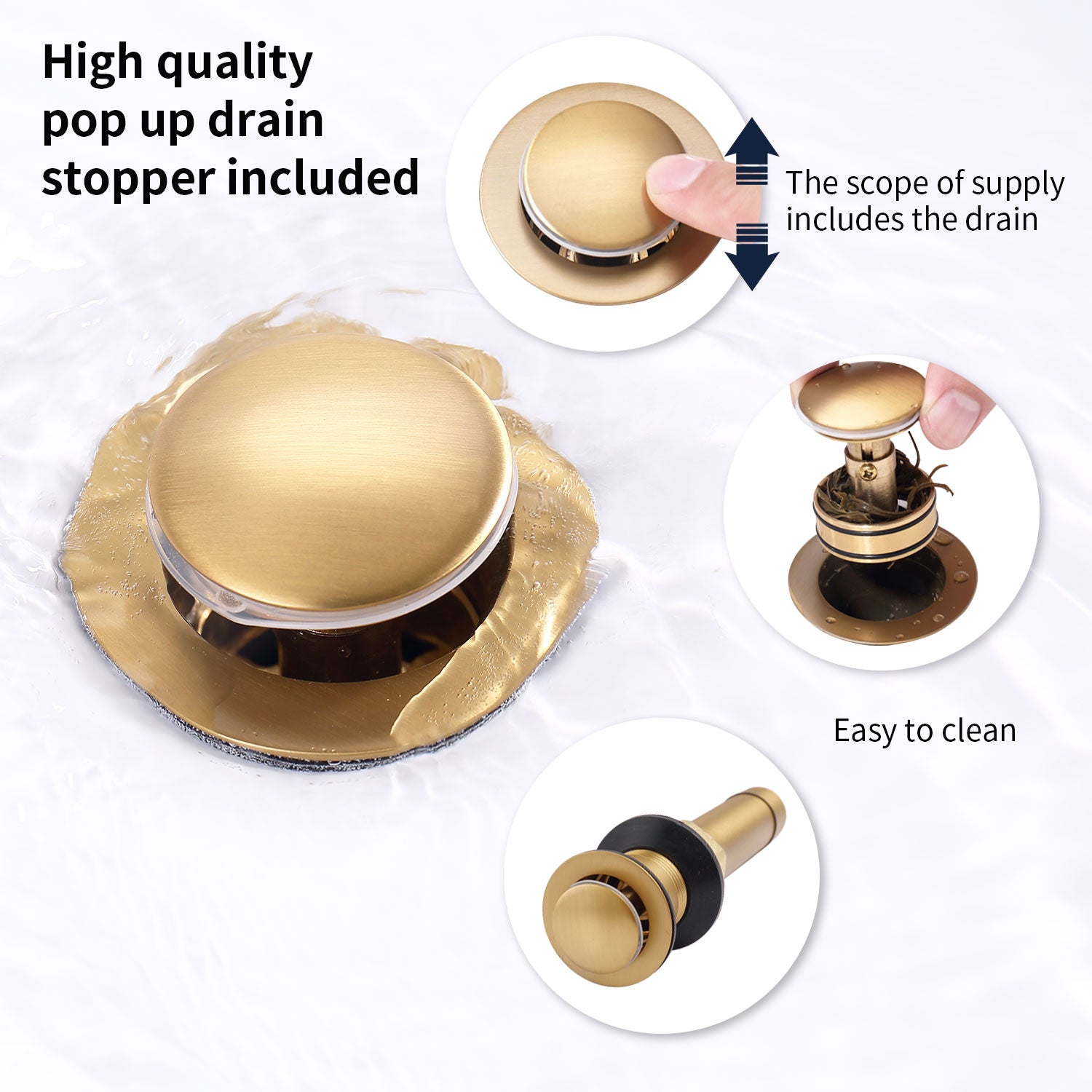 Double Handle 4-Inch Brushed Gold Bathroom Vanity Sink Faucets with Pop-up Drain and Supply Hoses