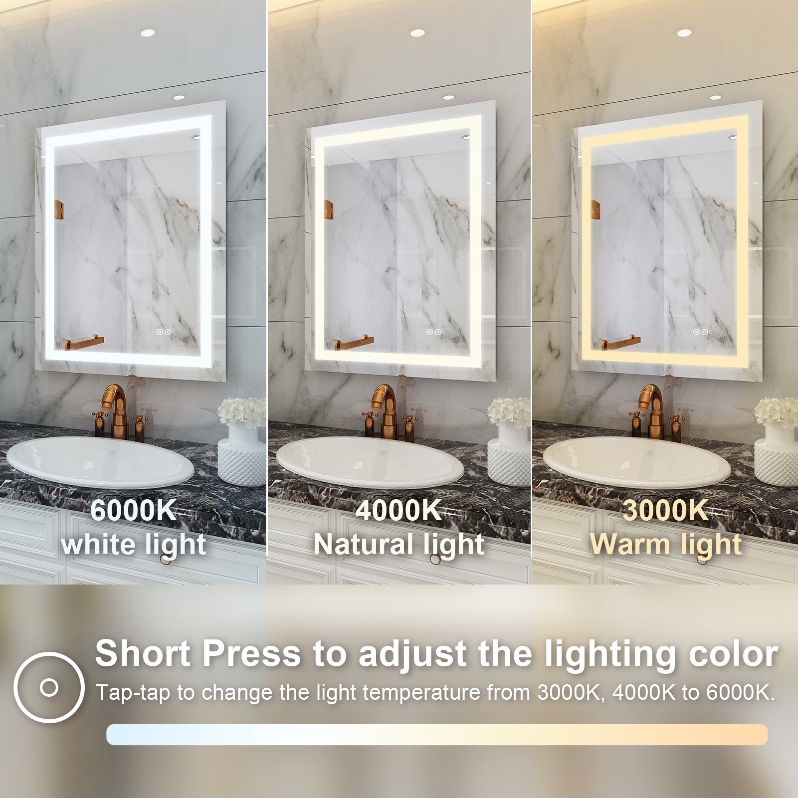 24 in. W x 32 in. H Rectangular Frameless Anti-Fog Vanity Mirror with Lights in Aluminum