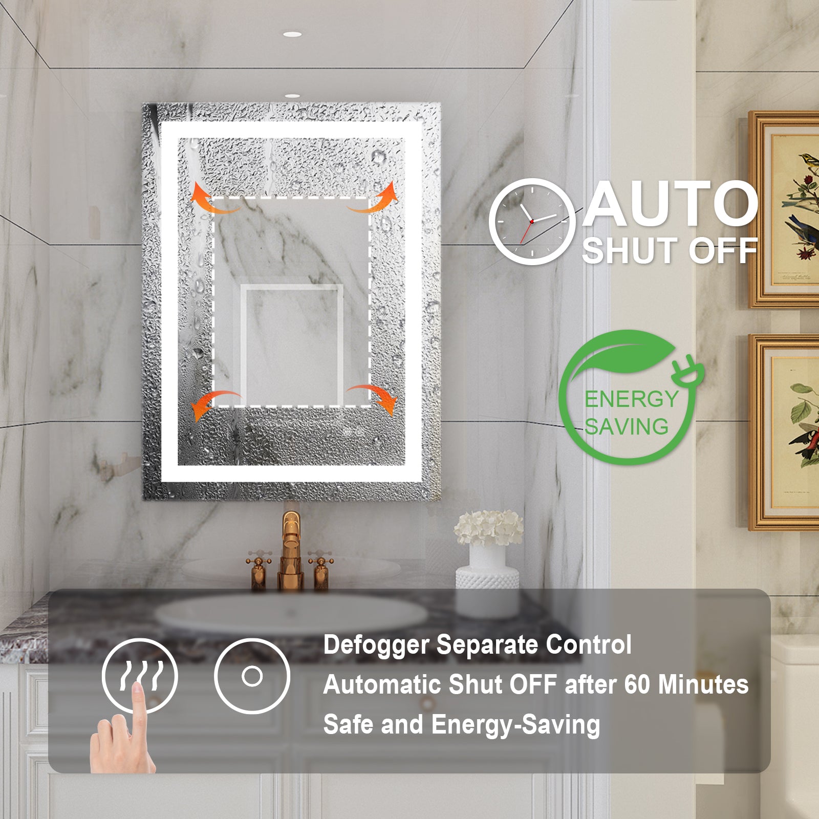 24 in. W x 32 in. H Rectangular Frameless Anti-Fog Vanity Mirror with Lights in Aluminum