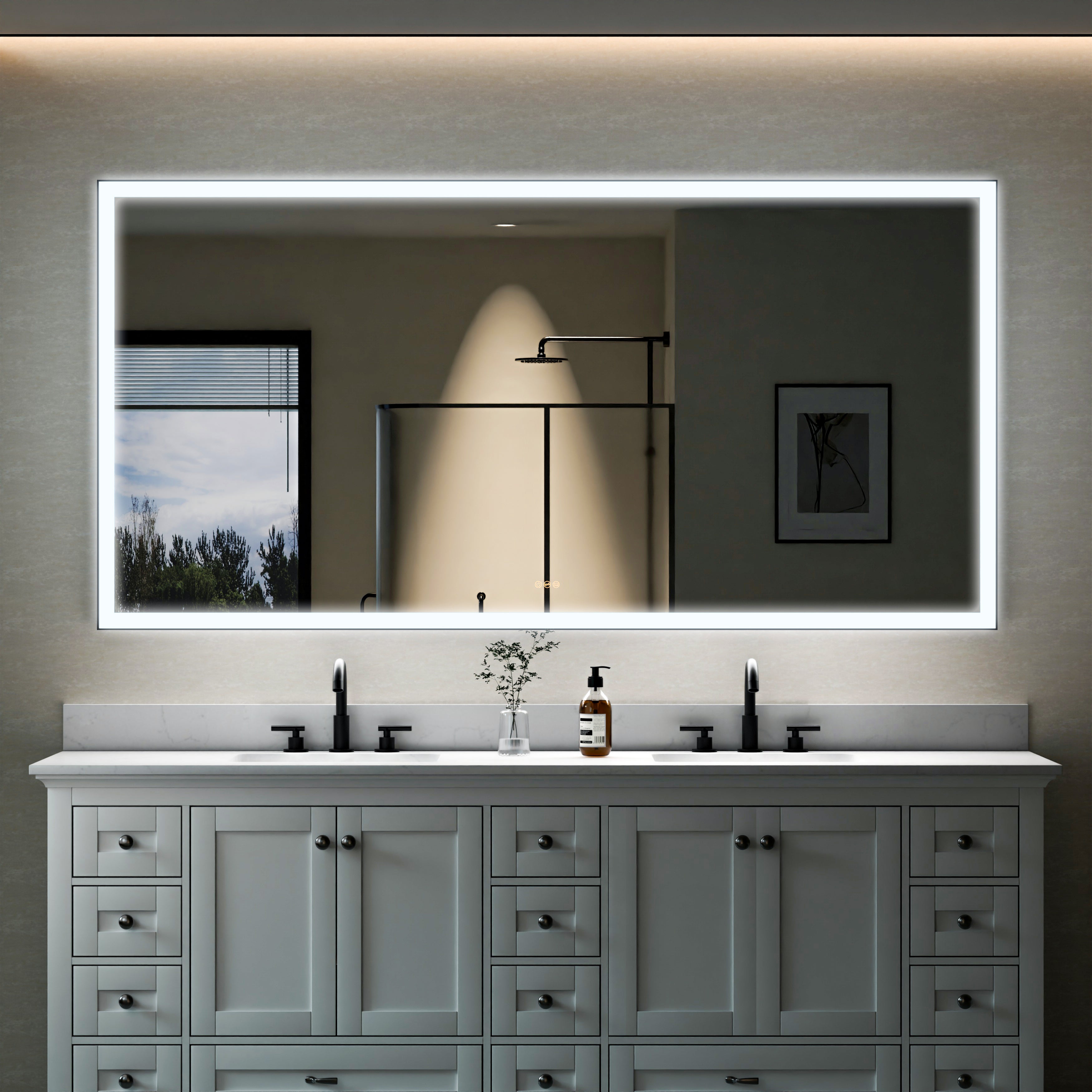 84 in. W x 42 in. H Rectangular Framed LED Light Wall Vertical/Horizontal Bathroom Vanity Mirror