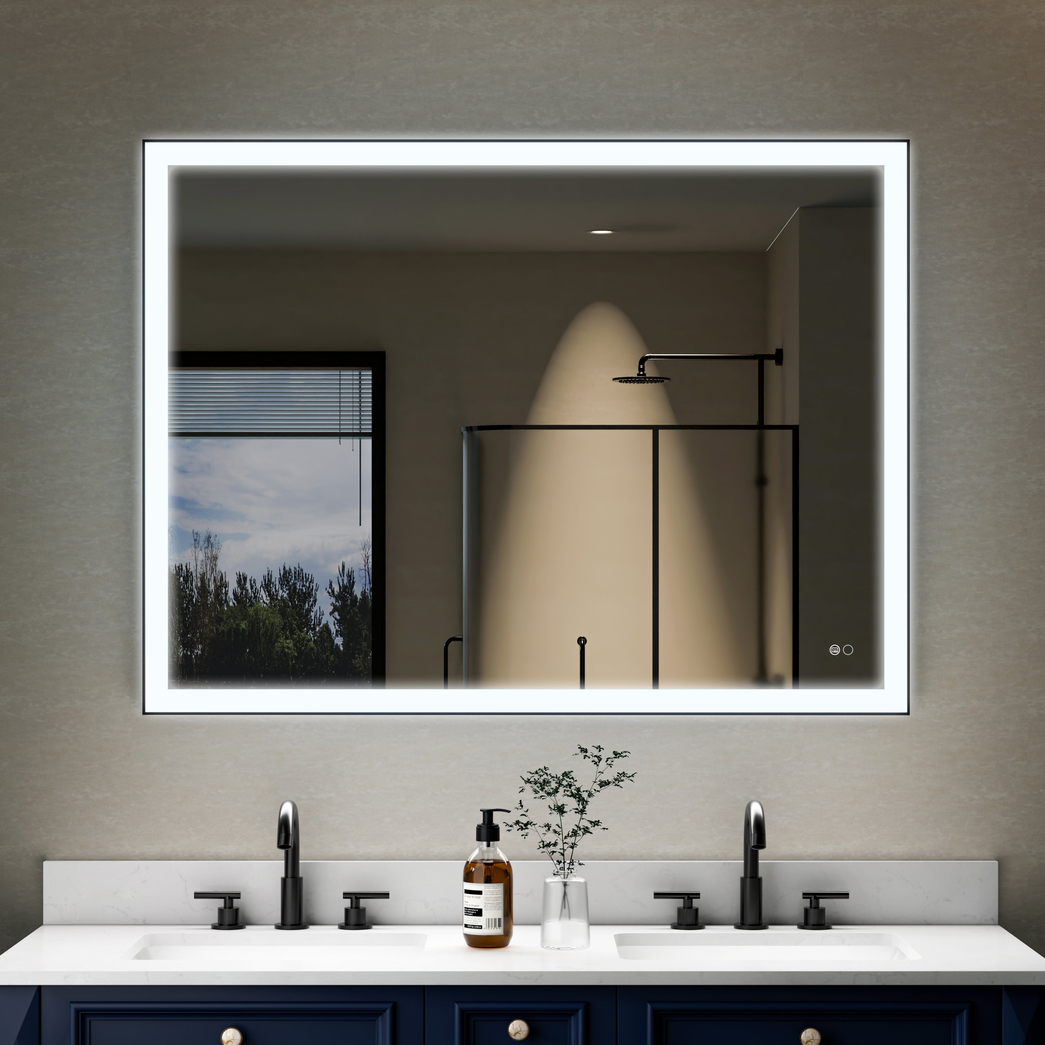 48 in. W x 36 in. H Aluminium Framed Rectangular LED Light Bathroom Vanity Mirror in Matte Black