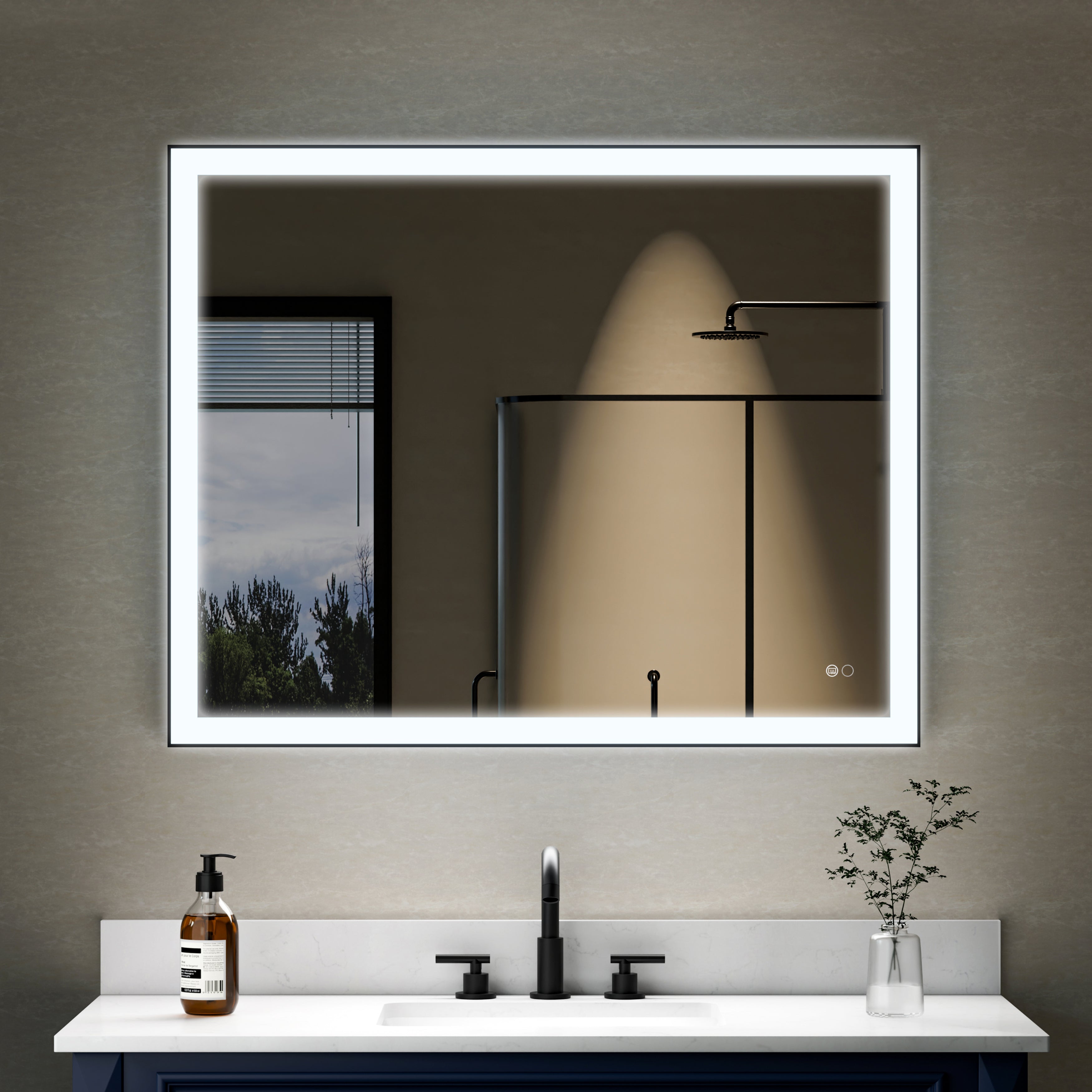 40 in. W x 32 in. H Aluminium Framed Rectangular LED Light Bathroom Vanity Mirror in Matte Black