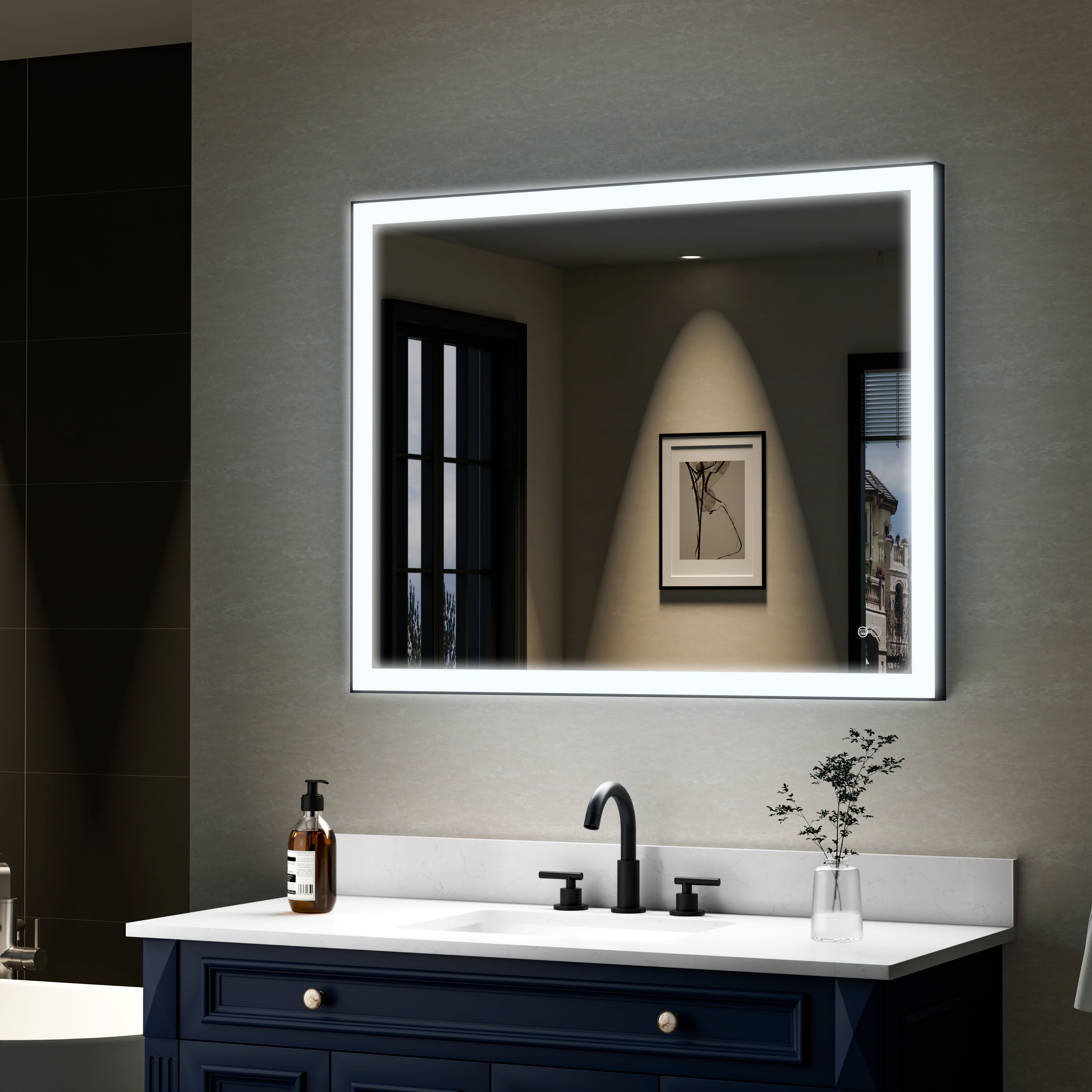 40 in. W x 32 in. H Aluminium Framed Rectangular LED Light Bathroom Vanity Mirror in Matte Black