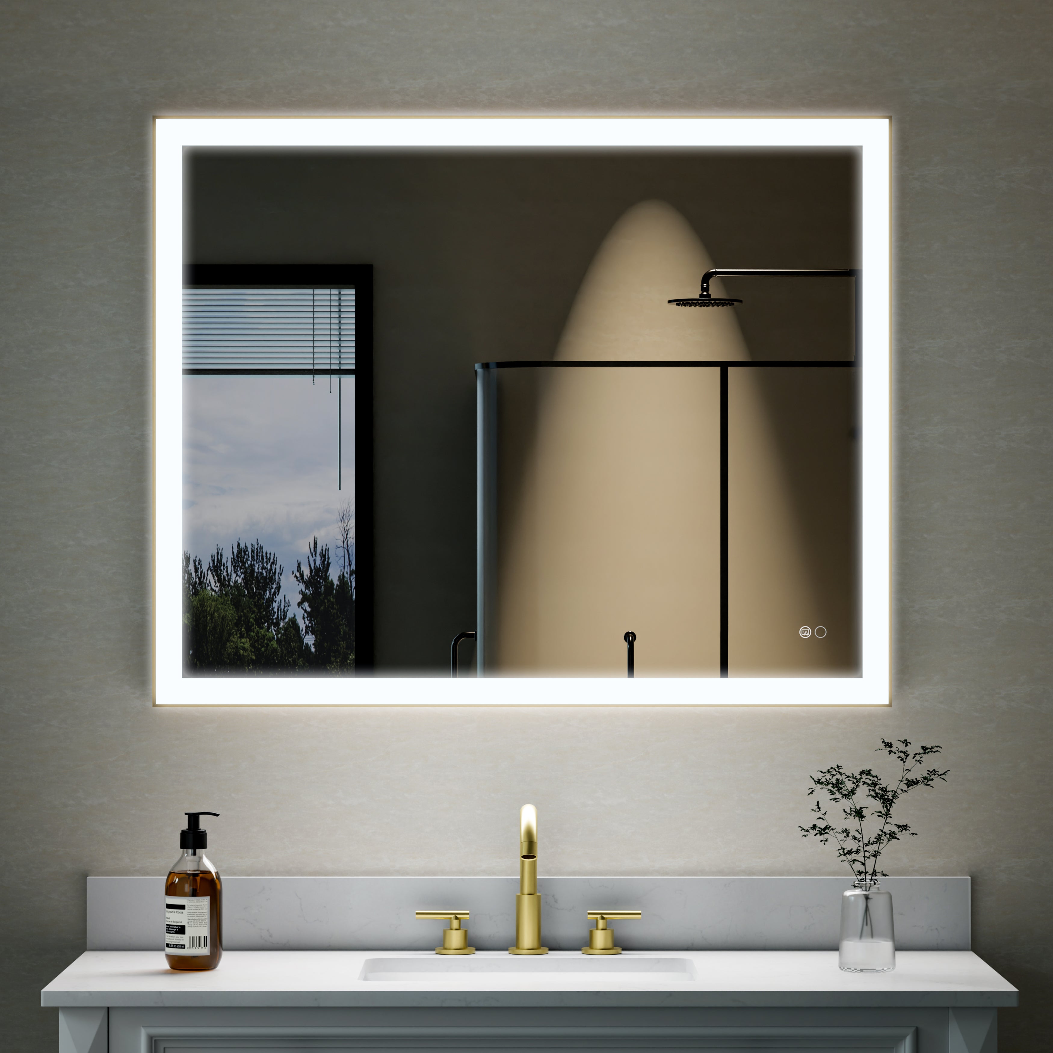 40 in. W x 32 in. H Aluminium Framed Rectangular LED Light Bathroom Vanity Mirror in Gold
