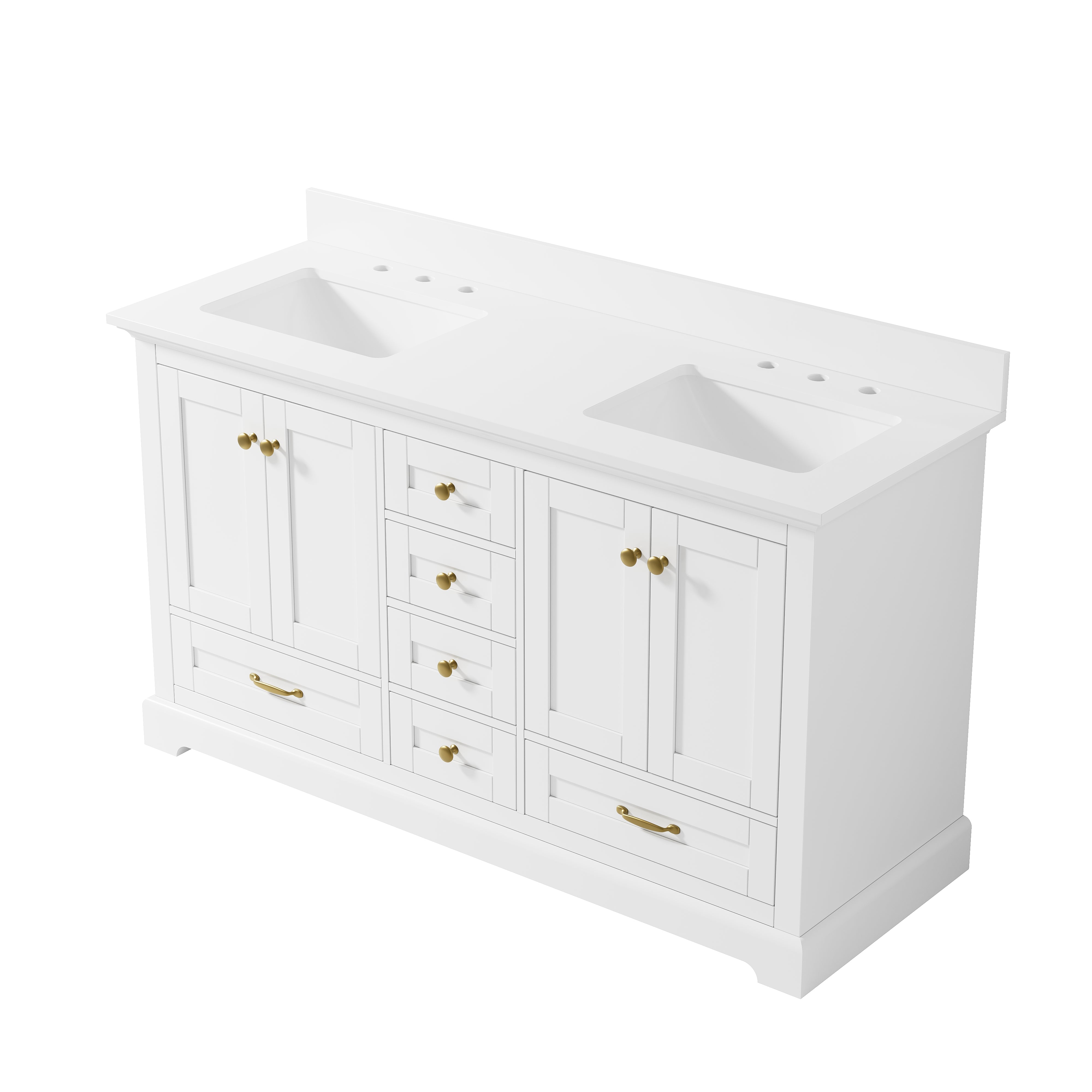 60 Inch Solid Wood White Bathroom Vanity with cUPC Undermount Basin with 4 Doors and 6 Drawers