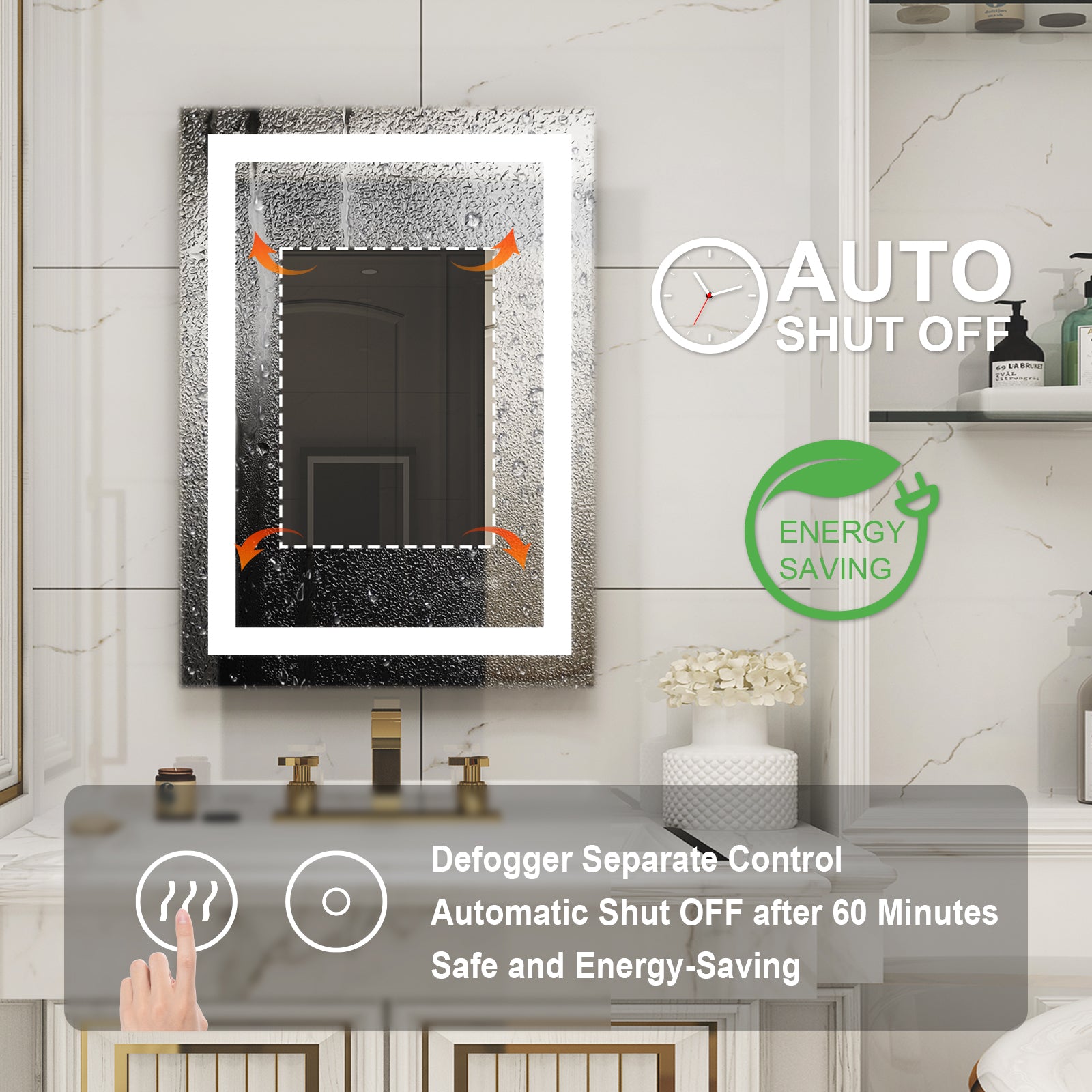 20 in. W x 28 in. H Rectangular Frameless Bathroom Mirror with Anti-Fog in Aluminum