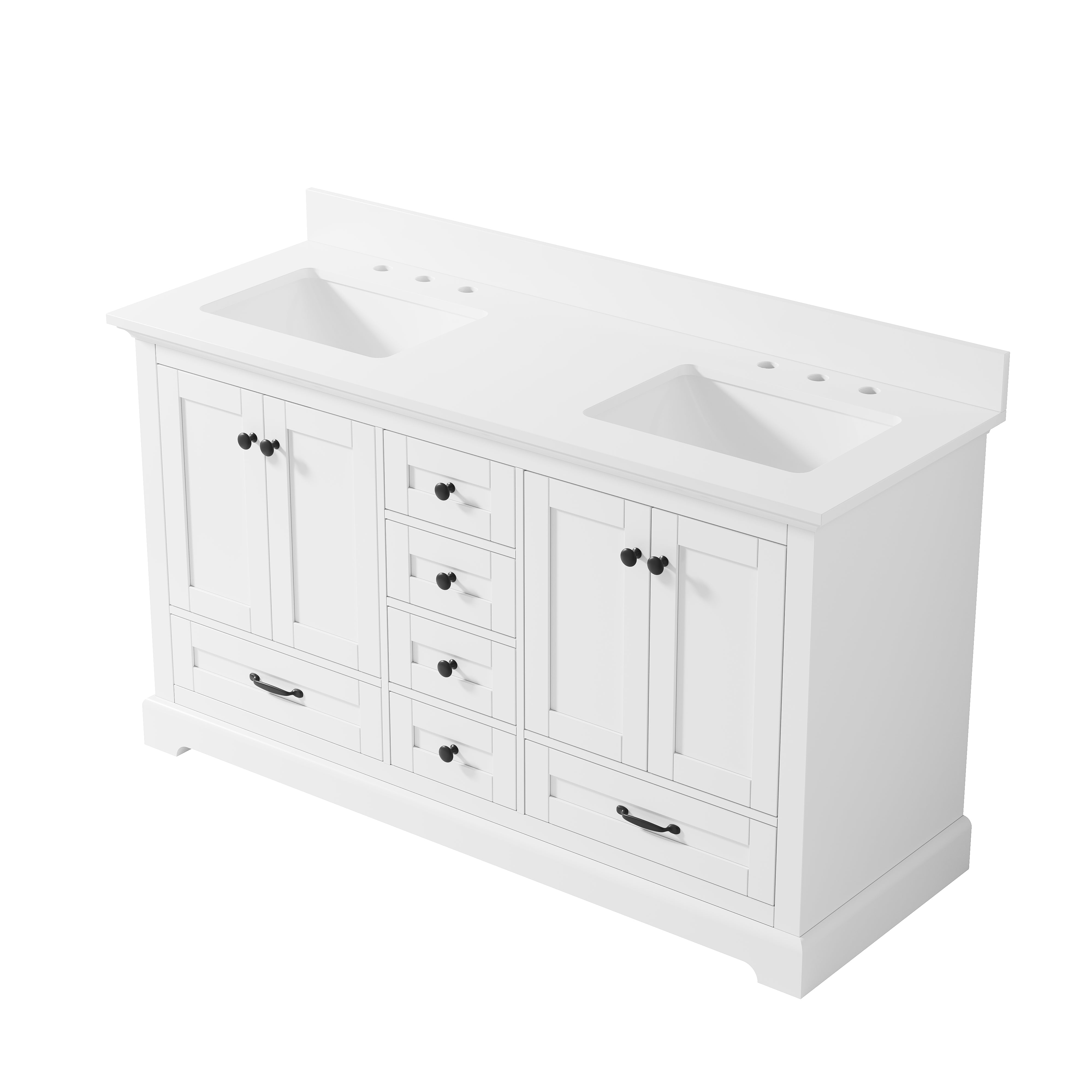 60 Inch Solid Wood White Bathroom Vanity with cUPC Undermount Basin with 4 Doors and 6 Drawers