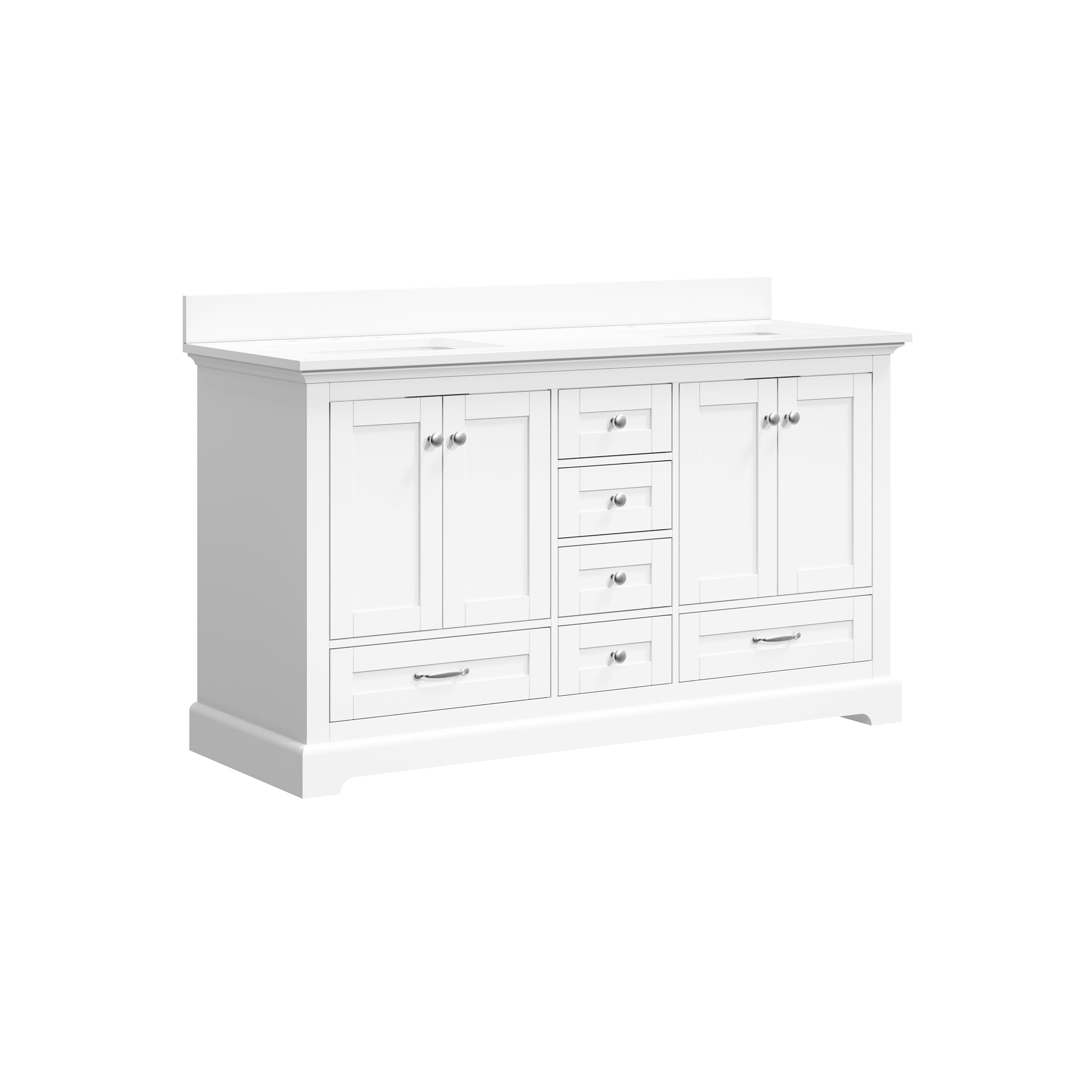 60 Inch White Bathroom Vanity with 2 cUPC Undermount Basins with 4 Doors and 6 Drawers