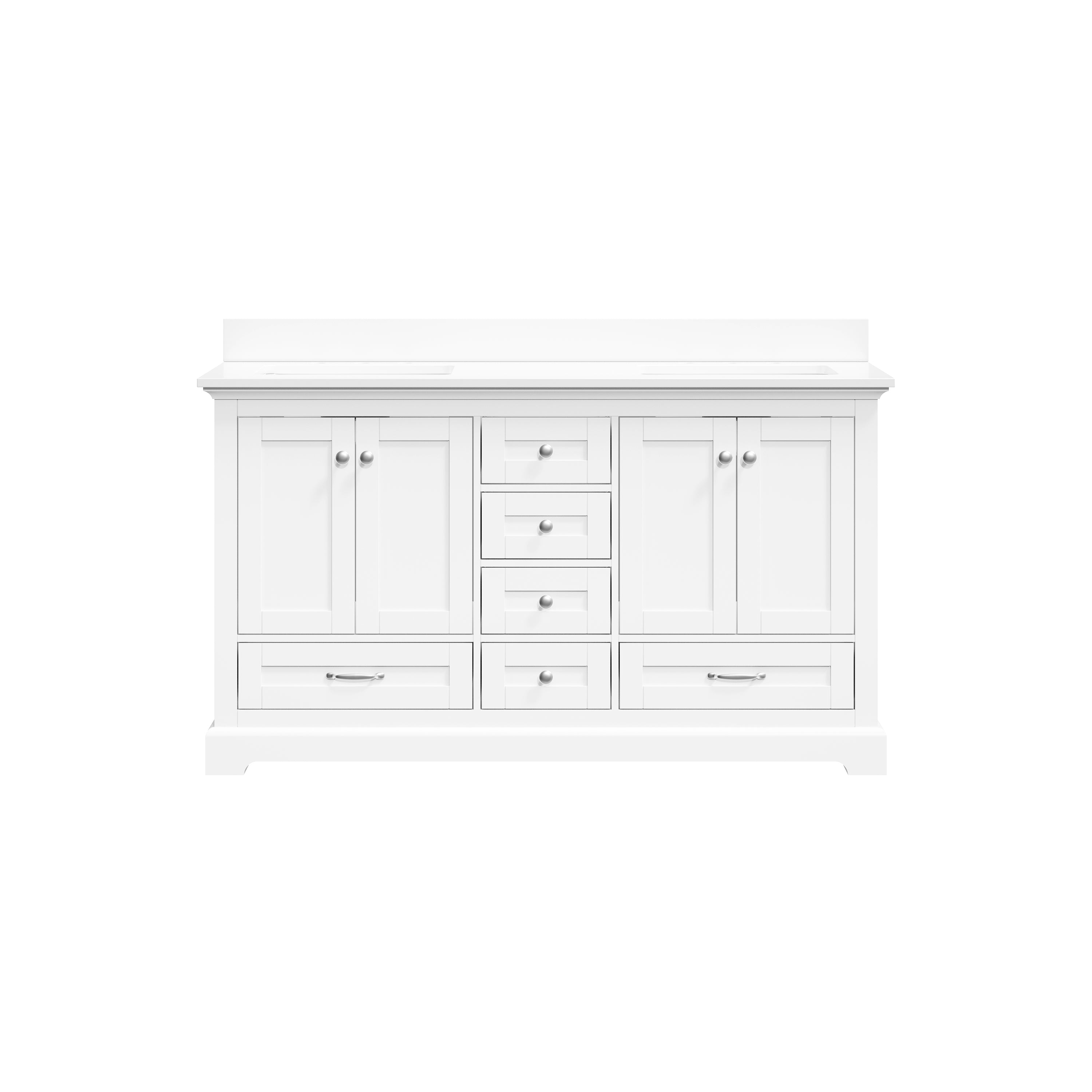 60 Inch White Bathroom Vanity with 2 cUPC Undermount Basins with 4 Doors and 6 Drawers