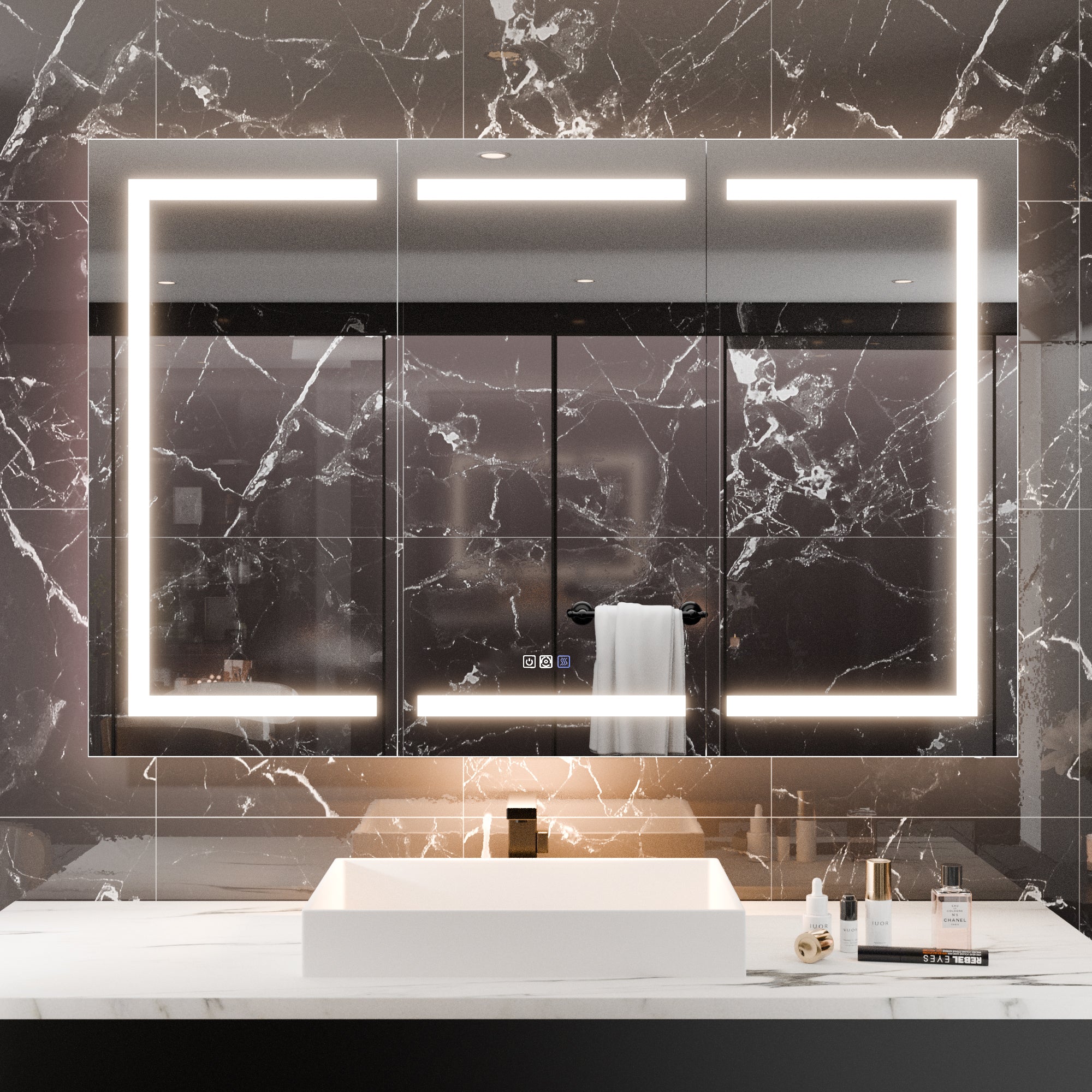 WELLFOR 54 in. x 36 in. Recessed/Surface Mount LED Medicine Cabinet with 5X Magnifier Mirror and Night Light