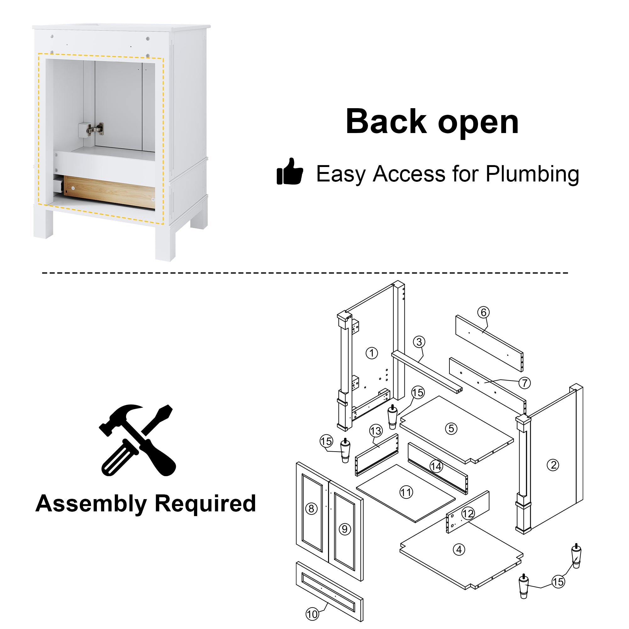 24 inch Bathroom Vanity with Single Sink, Solid Wooden Freestanding Bathroom Cabinet with Soft-Closing Doors