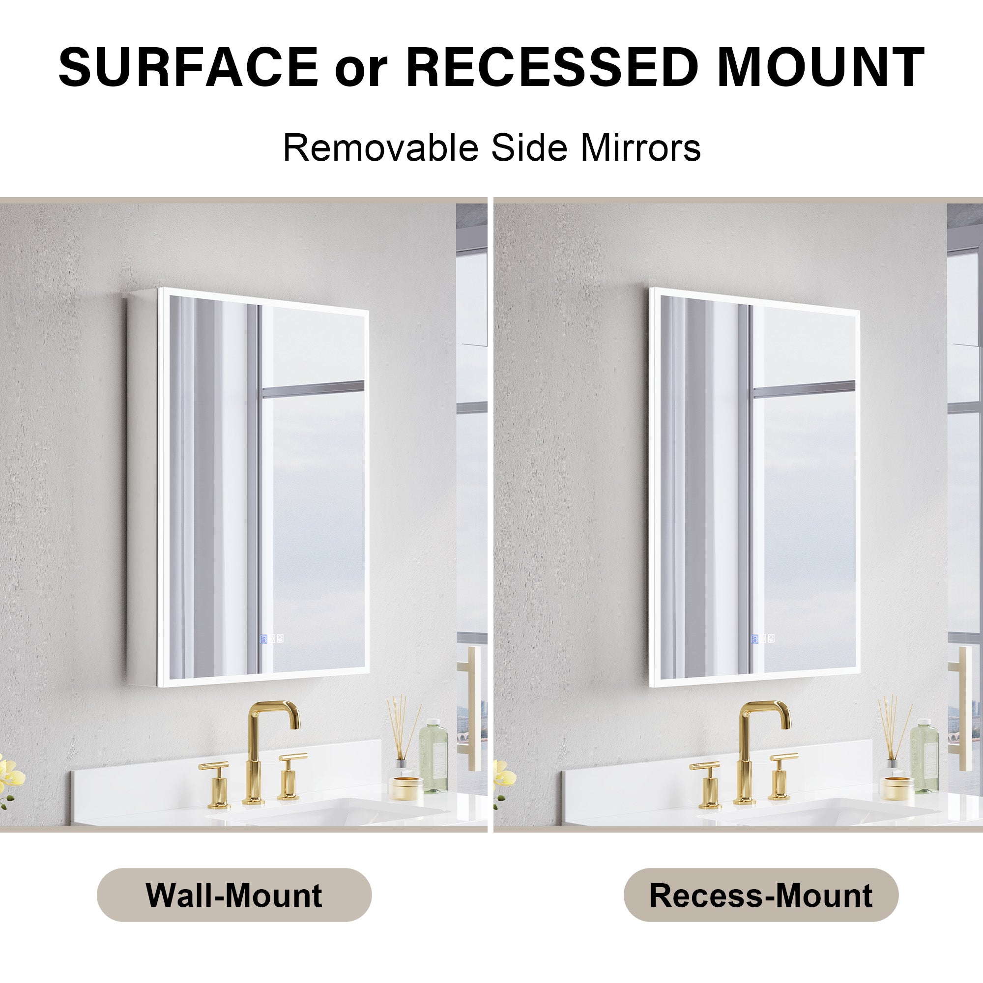 24 in. x 30 in. Upgraded Recessed/Surface Mount Left LED Medicine Cabinet with 3X Magnifier Glass Mirror