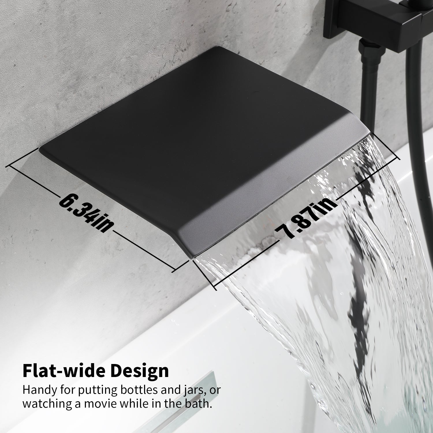 Matte Black Waterfall Bathtub Shower Set with Hand Shower Wall-Mounted
