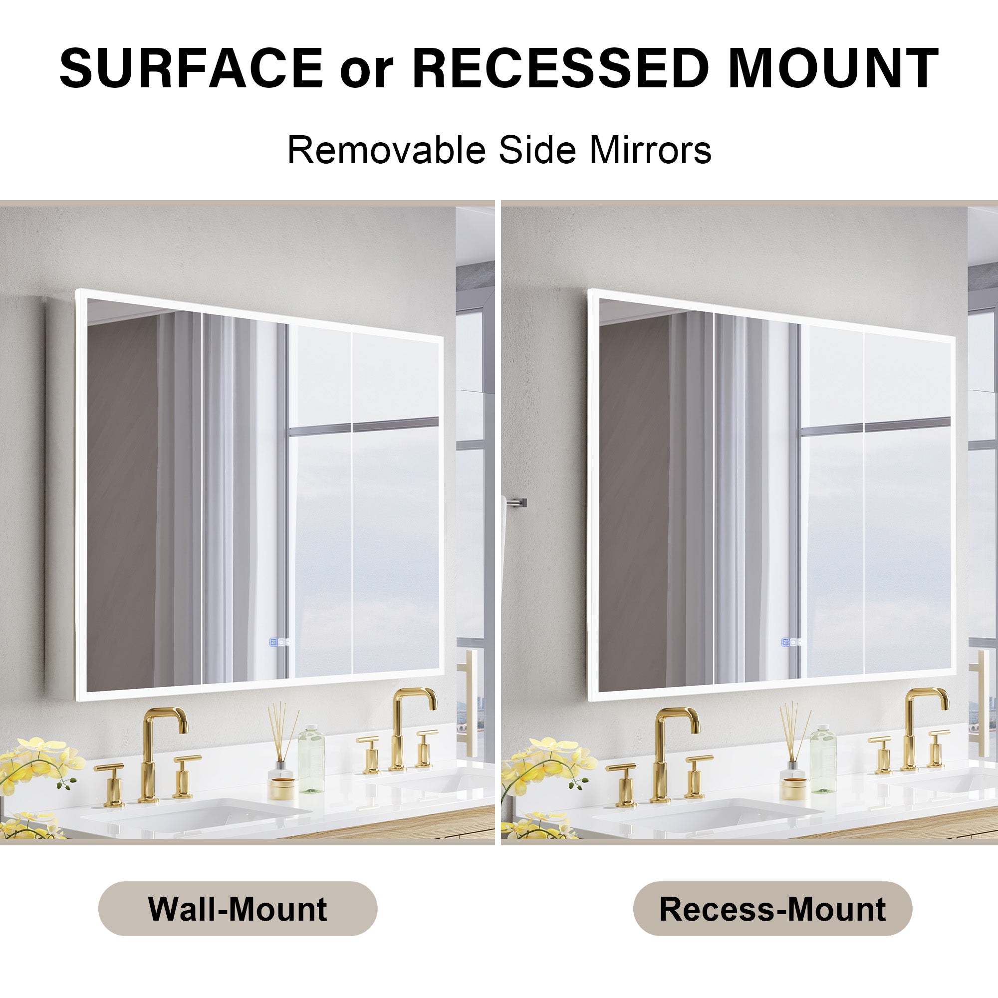 48 in. x 36 in. Recessed/Surface Mount LED Medicine Cabinet with 3X Magnifier Glass Mirror, Anti-Fog