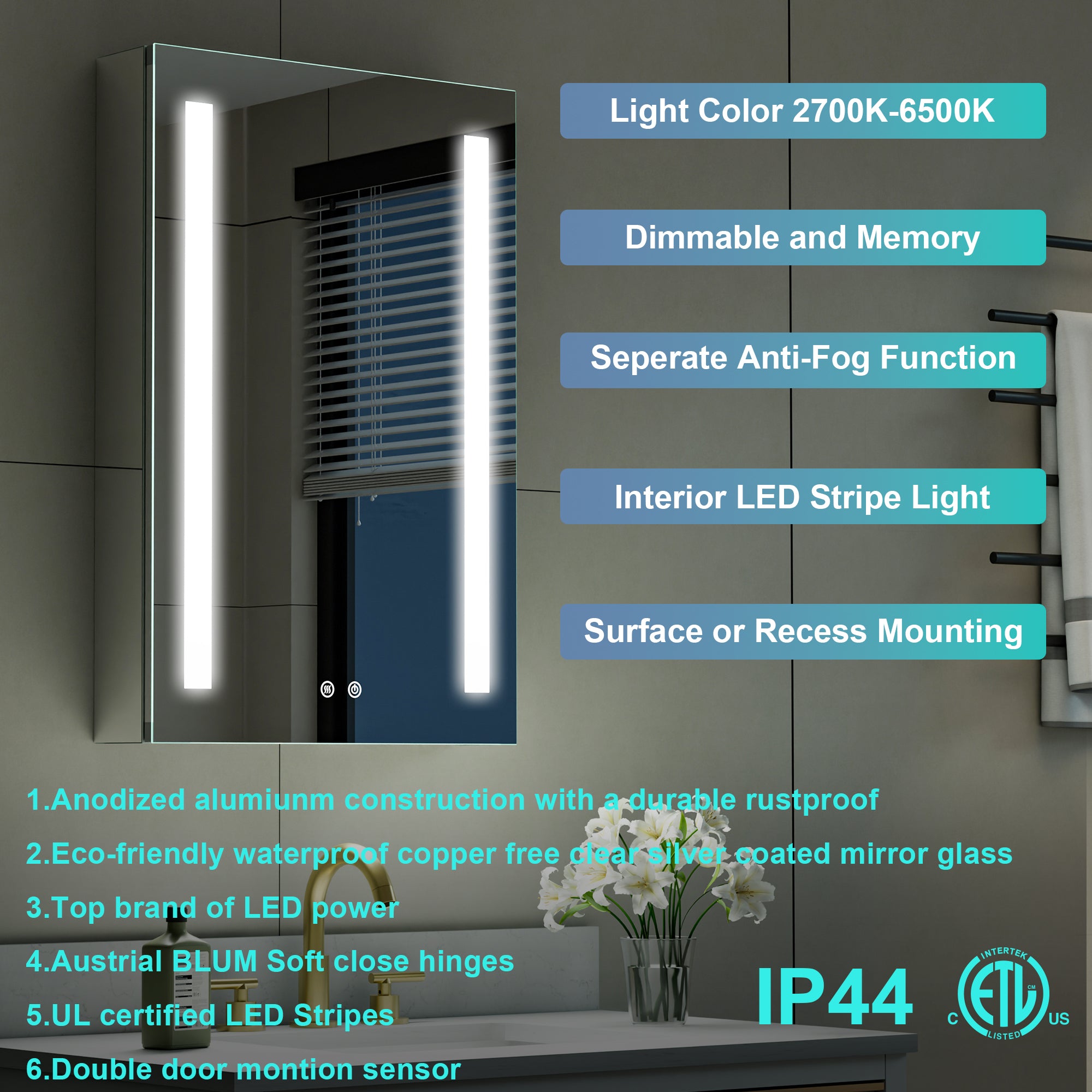 20 in.x 30 in. LED Lighted Surface/Recessed Mount Mirror Medicine Cabinet with Outlet Left Side