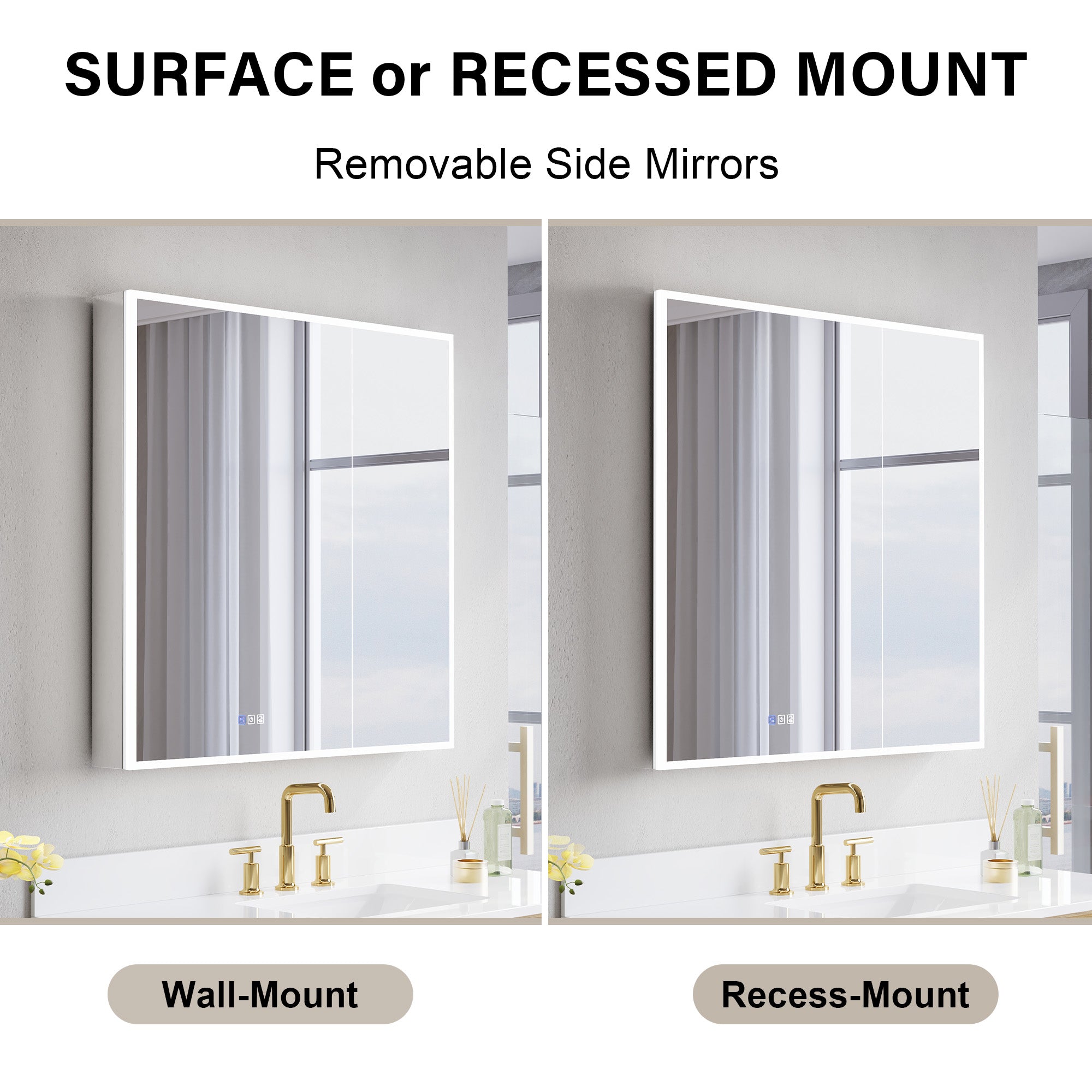 36 in. x 36 in. Recessed/Surface Mount LED Medicine Cabinet with 3X Magnifier Glass Mirror and Dual Doors