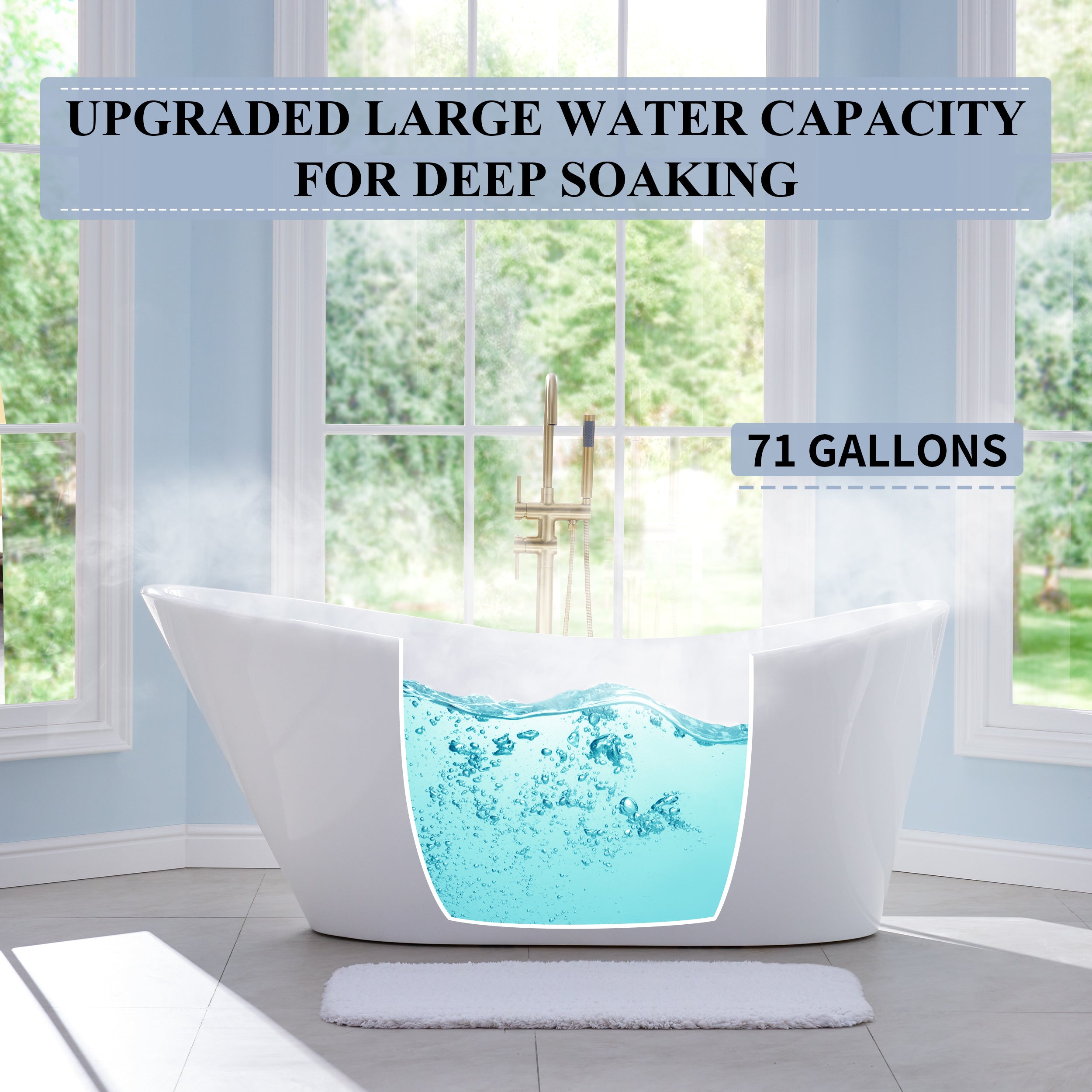 67" Luxury Acrylic Freestanding Flatbottom Bathtub in White