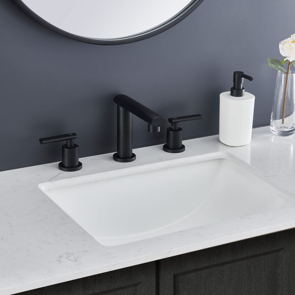 Matte Black 8 Inch Widespread Waterfall Bathroom Faucet 2 Handle with Pop Up Drain
