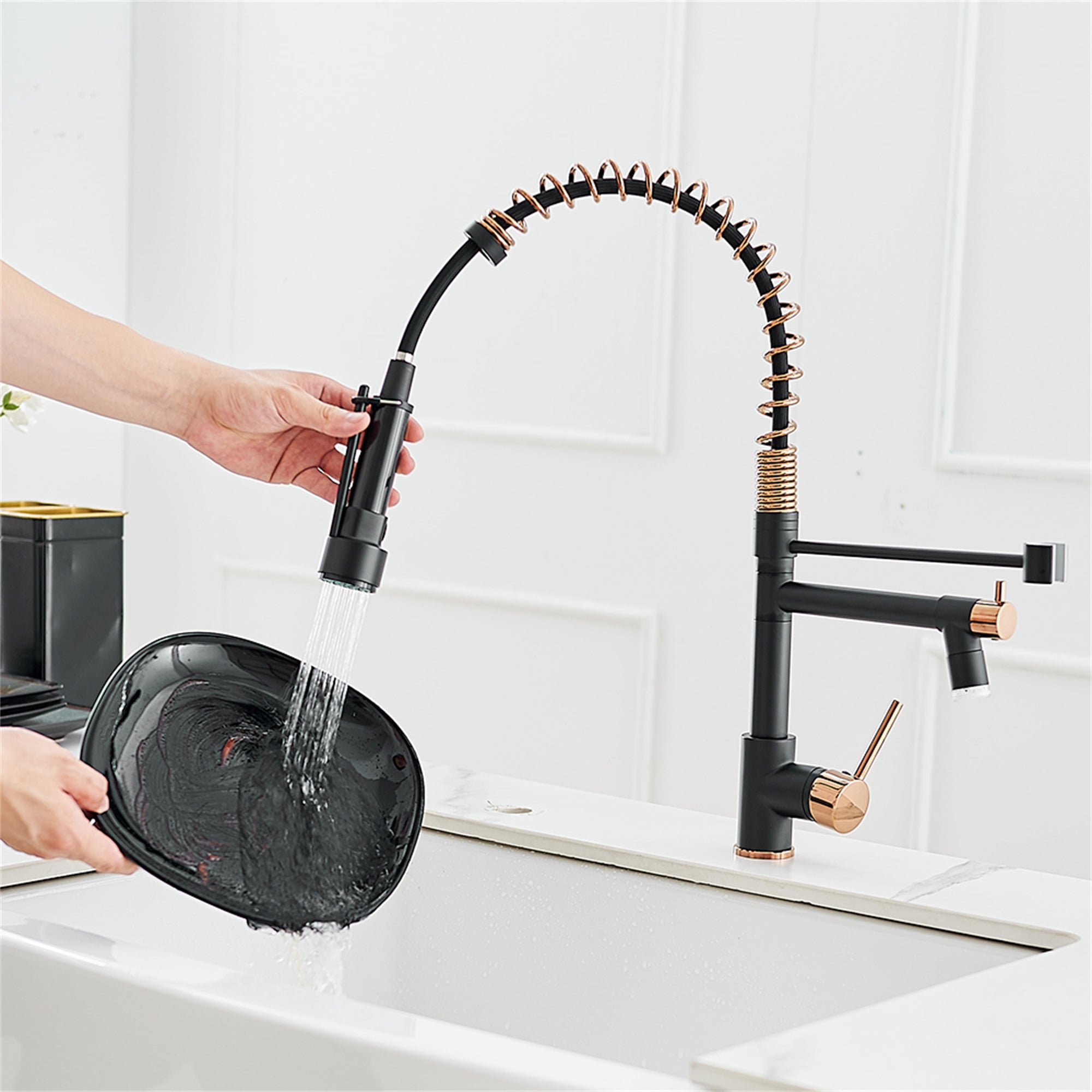 Single-Handle LED Gooseneck Pull-Down Sprayer Kitchen Faucet