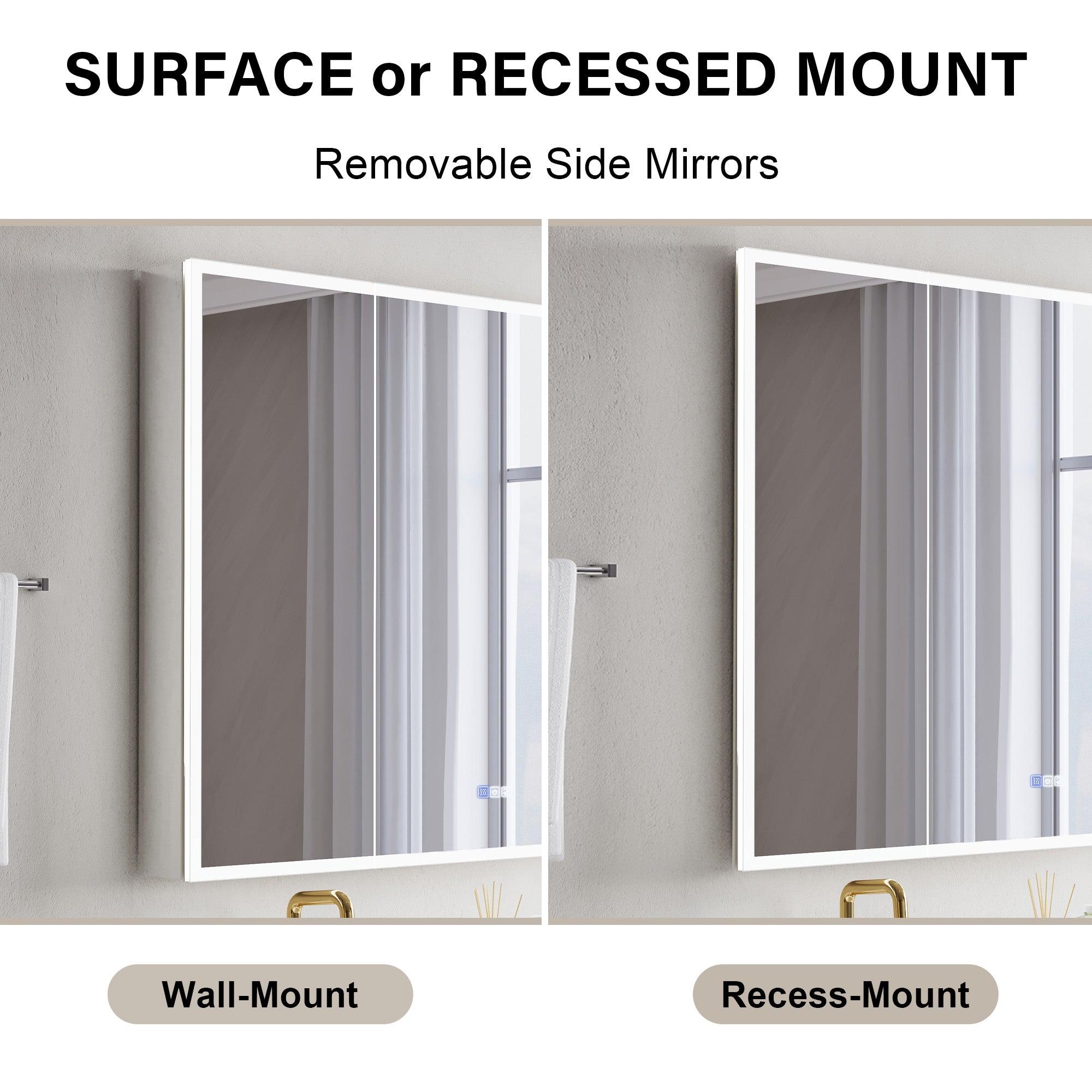 60 in. x 36 in. Recessed/Surface Mount LED Medicine Cabinet with 3X Magnifier Glass Mirror, Anti-Fog