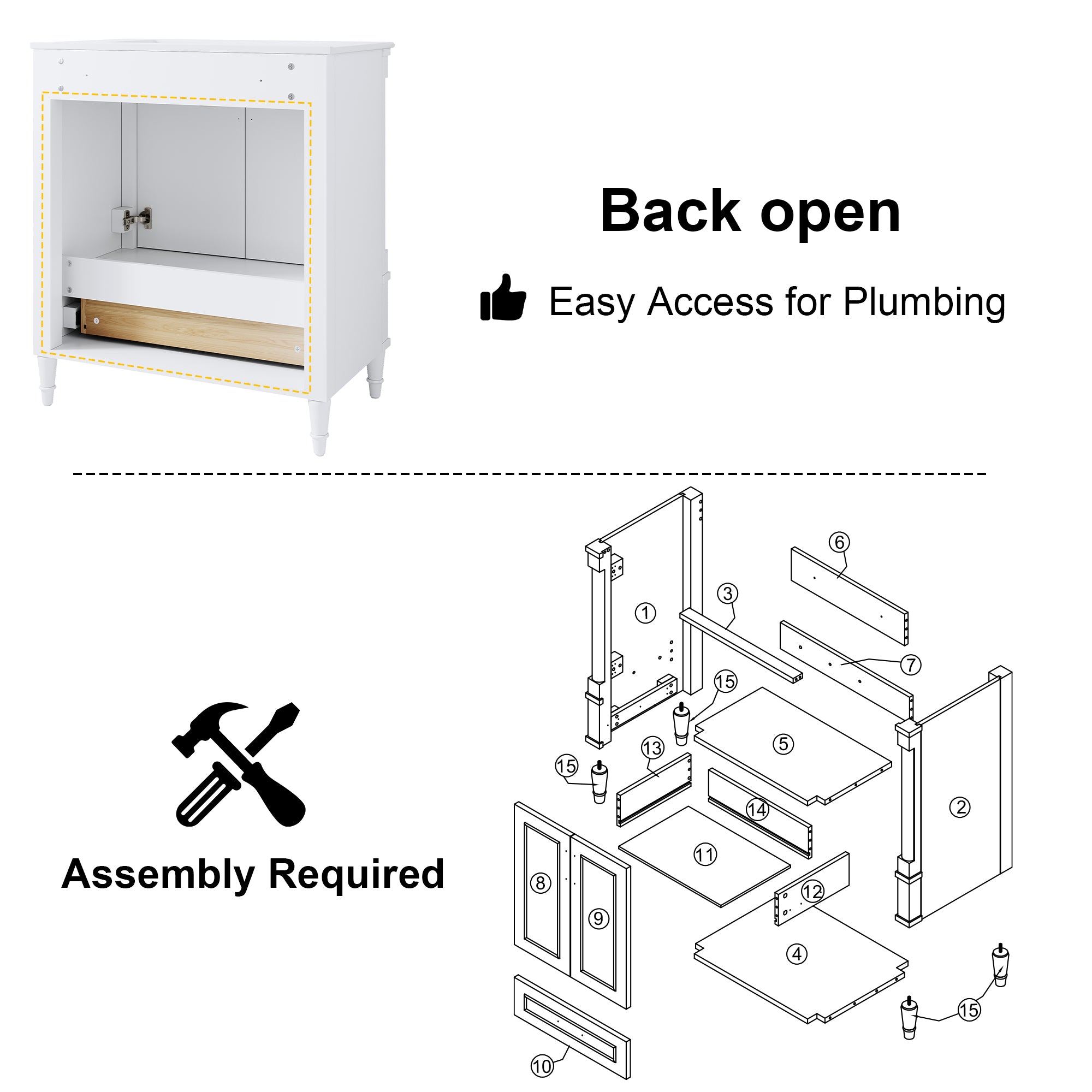 30 inch Bathroom Vanity with Single Sink, Solid Wooden Freestanding Bathroom Cabinet with Soft-Closing Doors