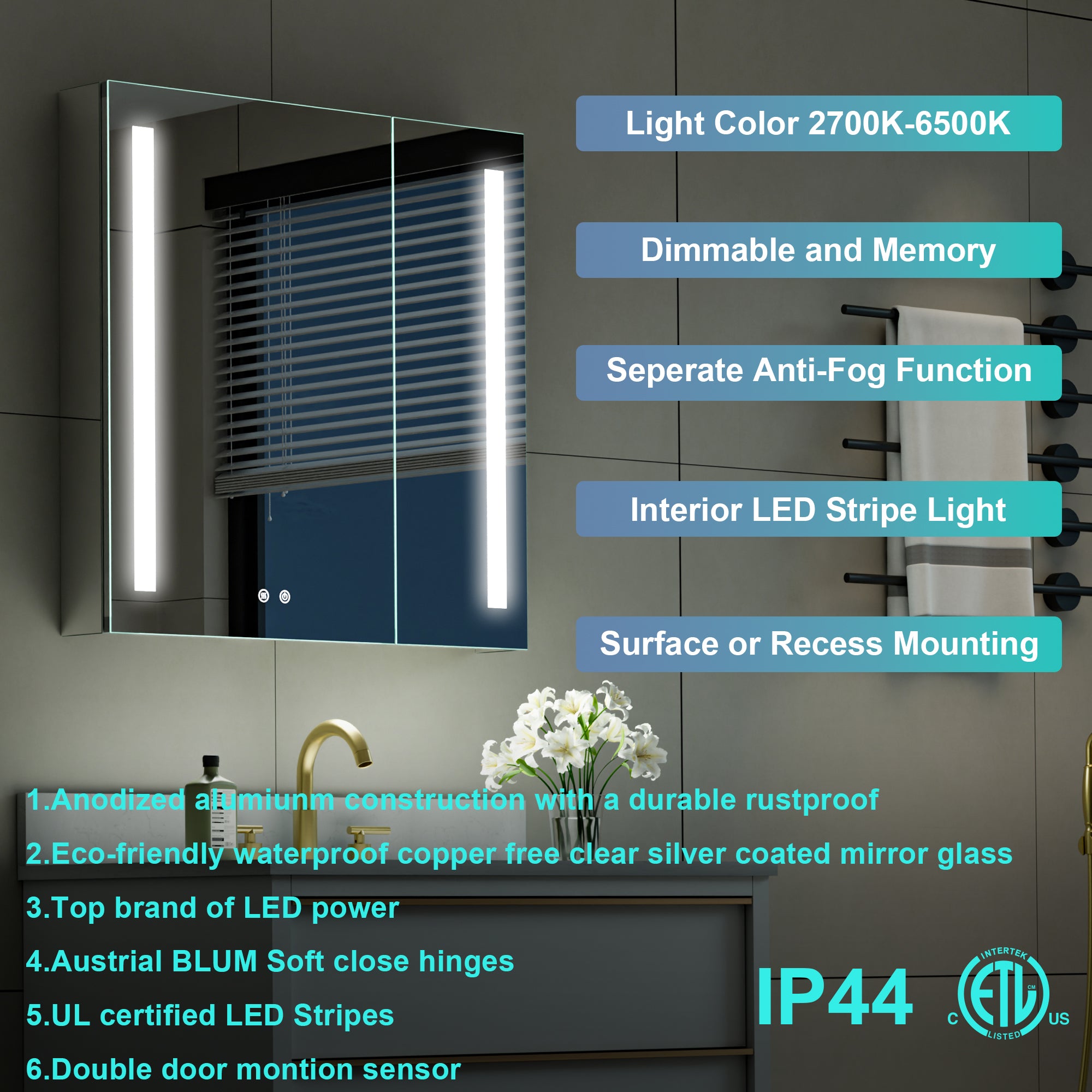 30 in. x 30 in. LED Lighted Surface/Recessed Mount Mirror Medicine Cabinet with Outlet
