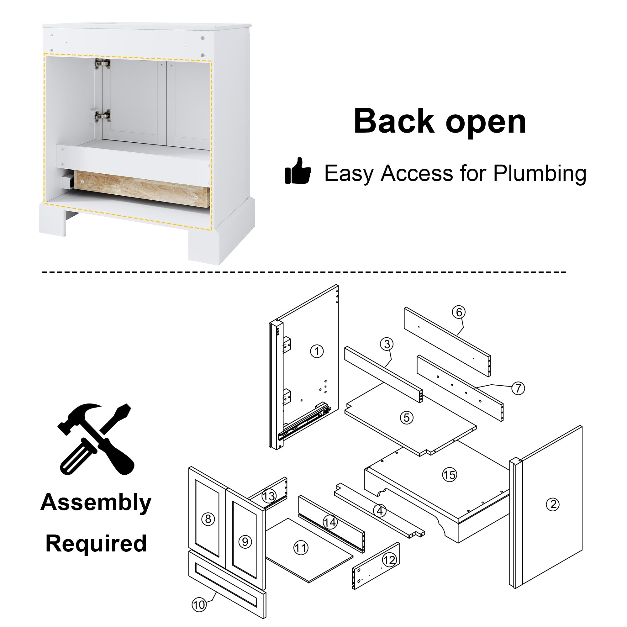 30 inch Bathroom Vanity with Sink Combo Set, Solid Wood Bathroom Storage Cabinet with Soft-Closing Doors, White
