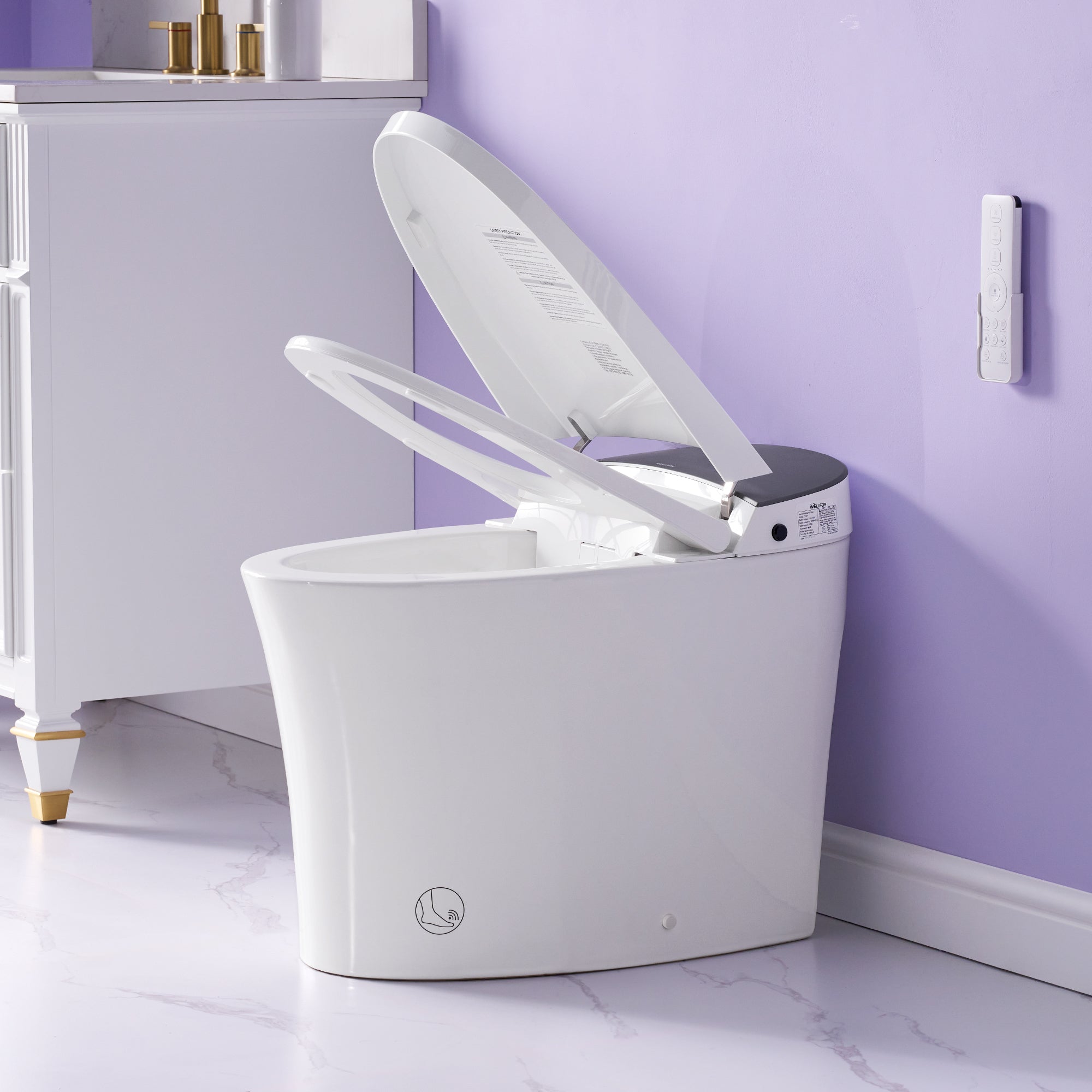 Elongated Smart Bidet Toilet in White with Built-in Tank, Foot Sensor Function, Auto Flush,LED Display, 12-in Rough-In 1.6 GPF