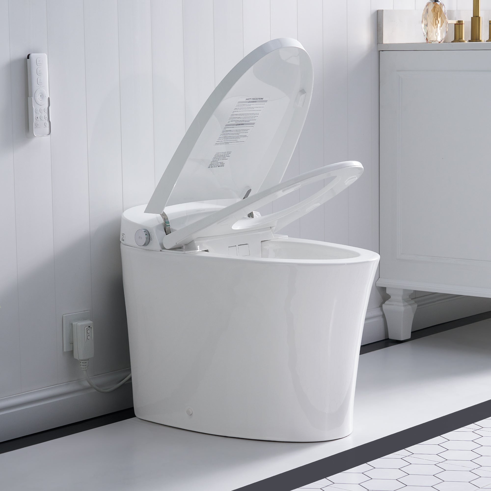Elongated Smart Bidet Toilet in White with Built-in Tank, Foot Sensor Function, Auto Flush,12-in Rough-In 1.6 GPF
