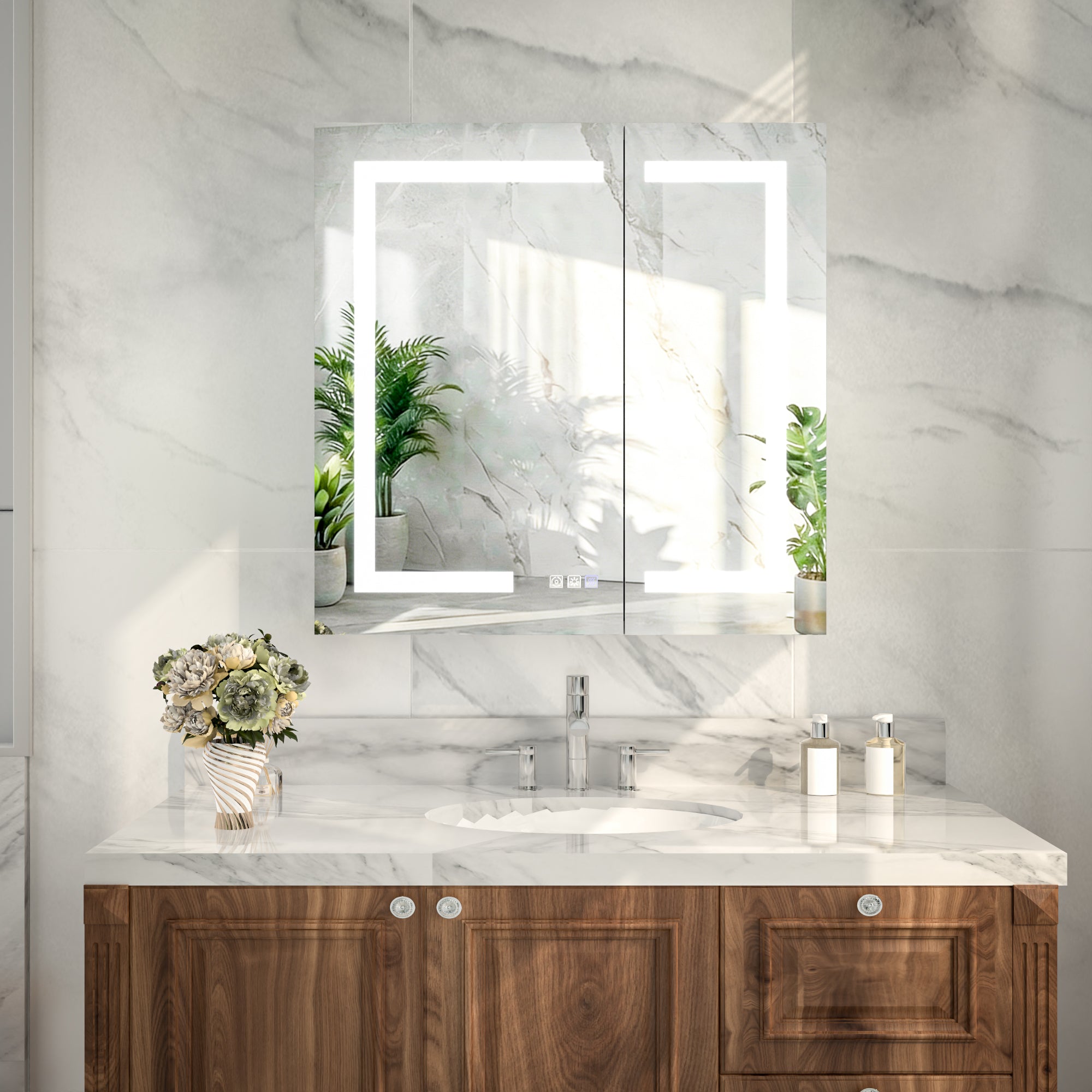 30 in. x 30 in. Recessed/Surface Mount Medicine Cabinet with Mirror and LED Light, All-Plastic Cabinet Body