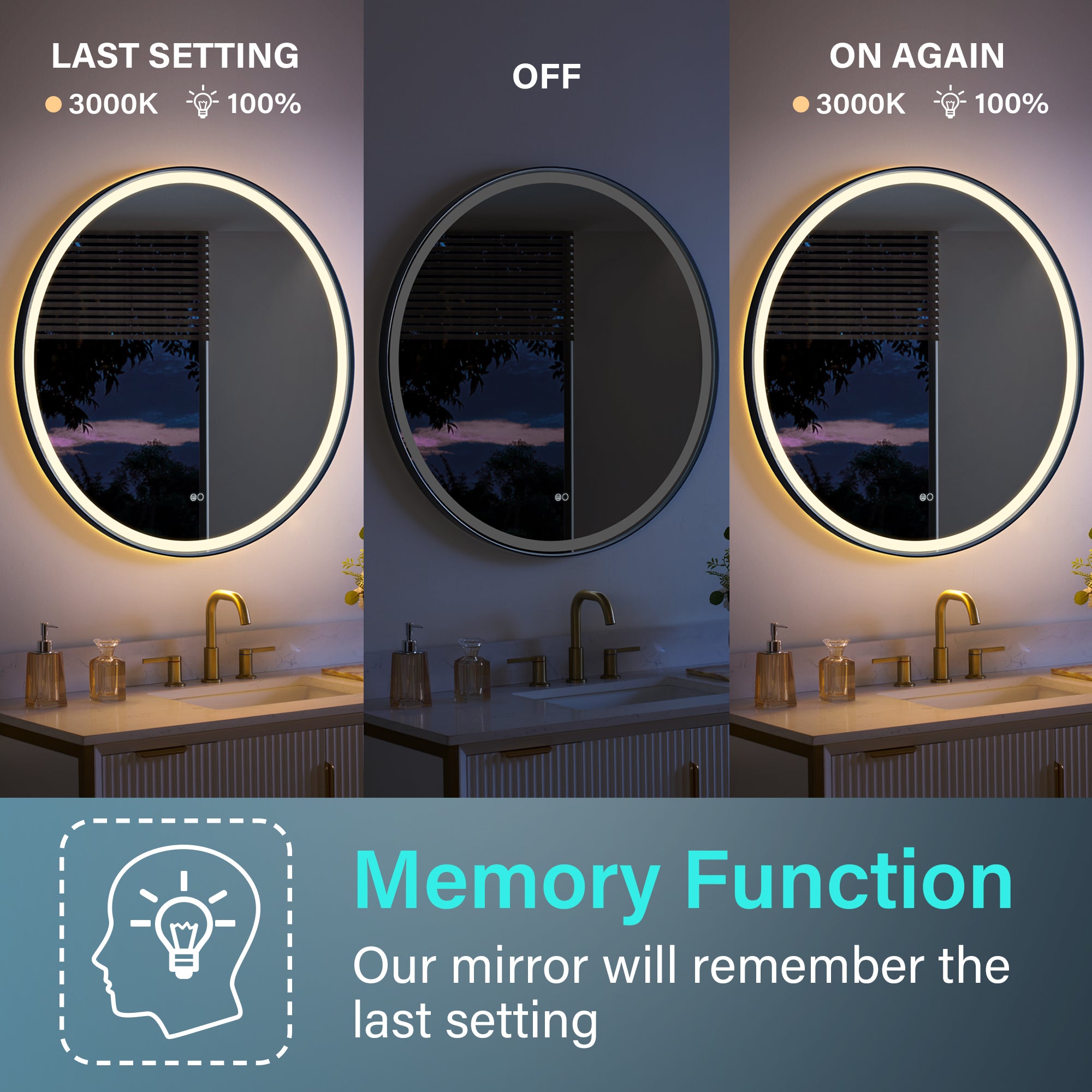 28 in. W x 28 in. H Framed Round LED Light Bathroom Vanity Mirror in Matte Black