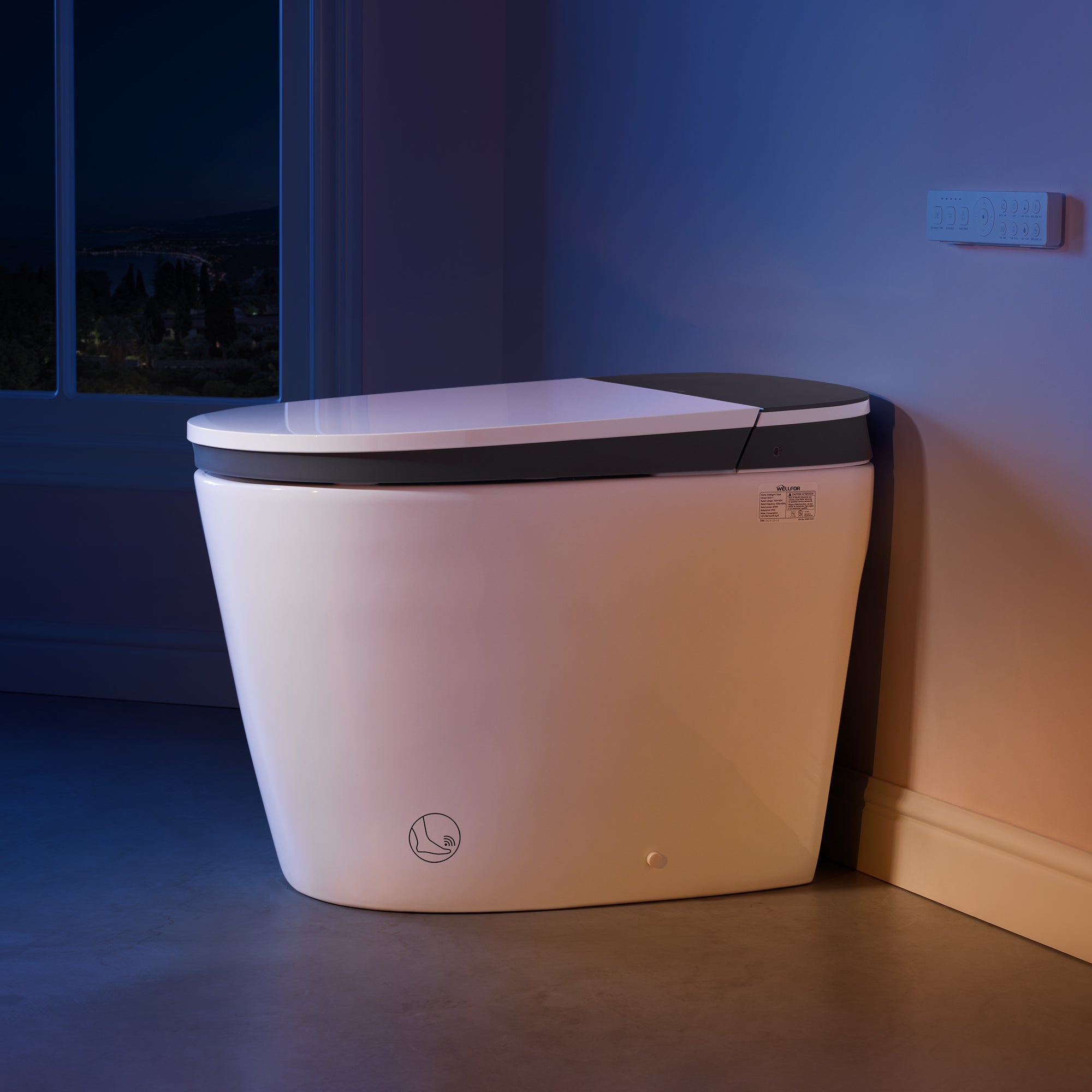 Elongated Smart Bidet Toilet in White with Built-in Tank, Foot Sensor Function, Auto Flush,LED Display, 12-in Rough-In 1.6 GPF
