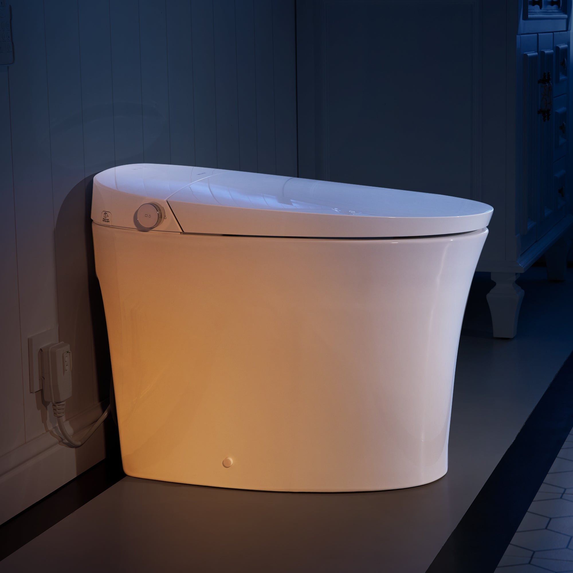 Elongated Smart Bidet Toilet in White with Built-in Tank, Foot Sensor Function, Auto Flush,12-in Rough-In 1.6 GPF