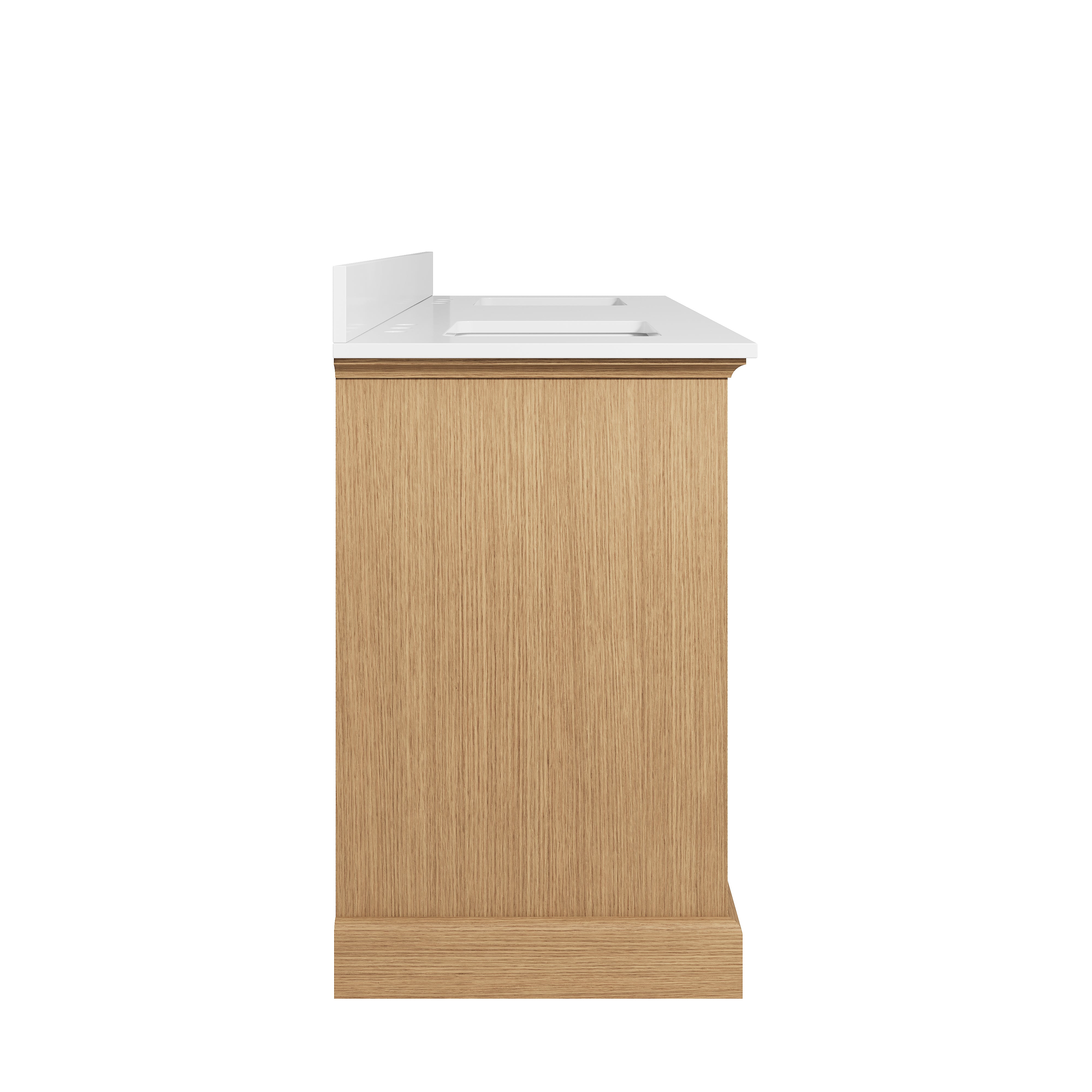 72" Double Sinks OAK Bathroom Vanity with Solid Wood Frame, Soft Close 6 Drawers, Pure White Cultured Marble Countertop