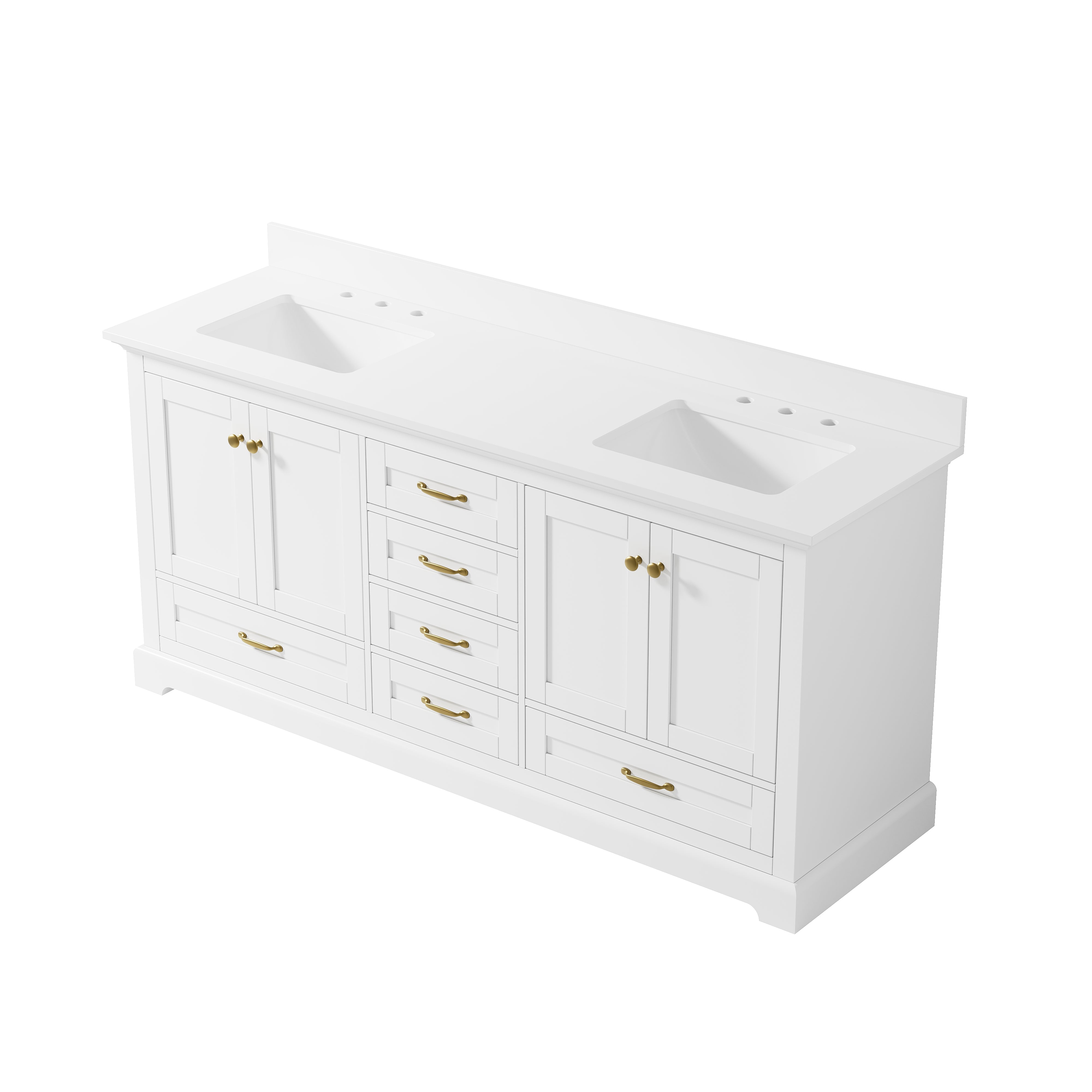 72" Double Sinks White Bathroom Vanity with Solid Wood Frame, Soft Close 6 Drawers, Pure White Cultured Marble Countertop