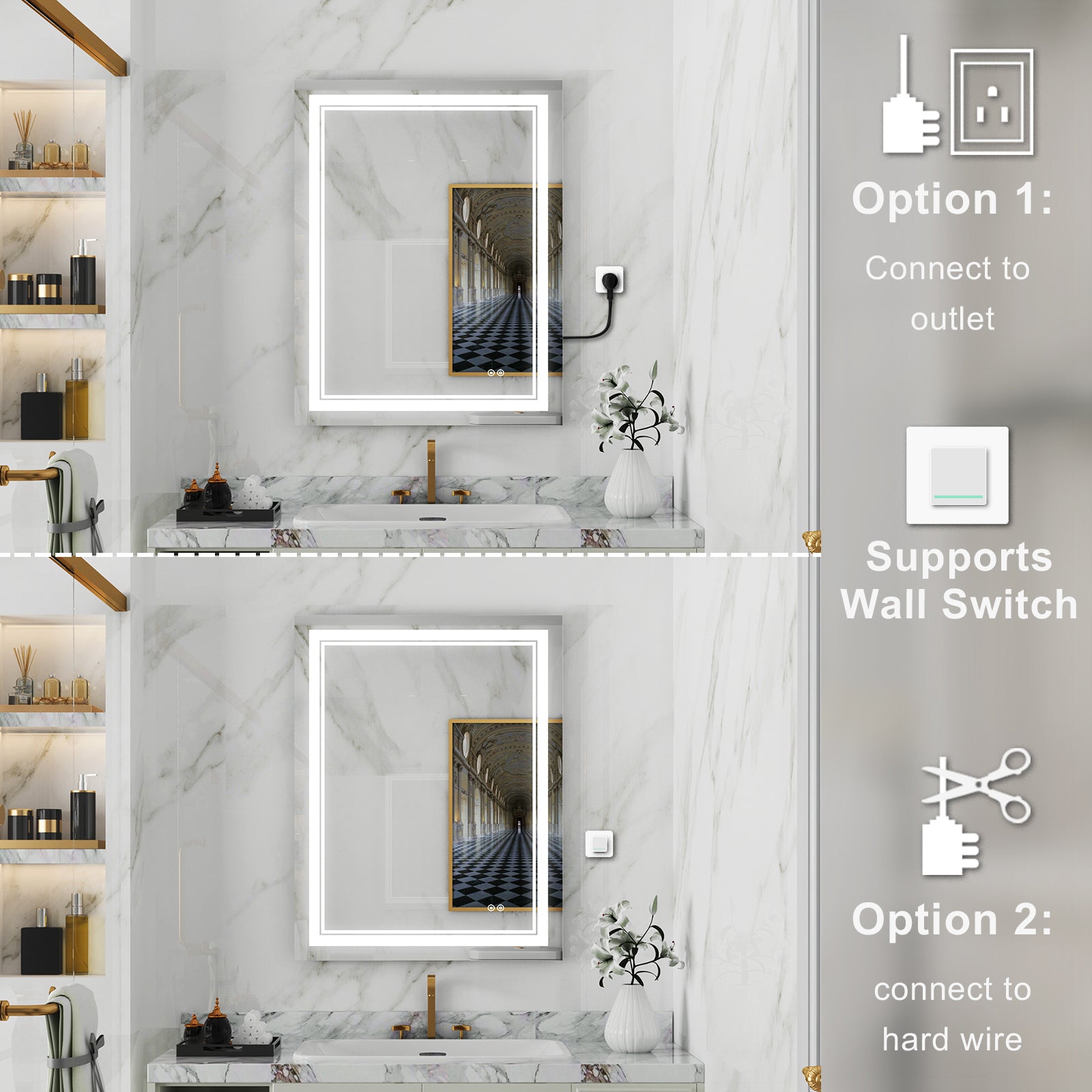 Anti-Fog LED Light Dimmable Bathroom Vanity Mirror