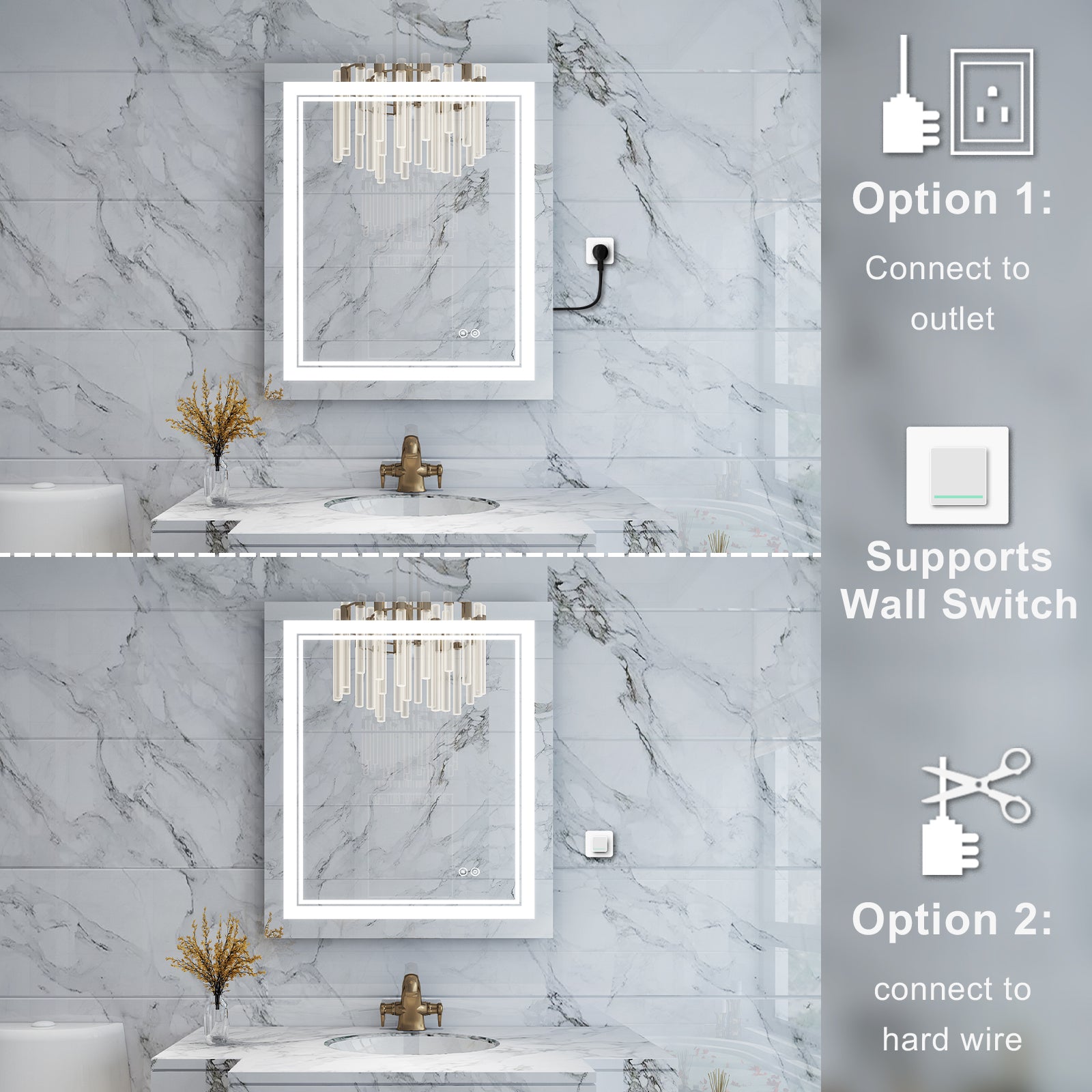 Anti-Fog LED Light Dimmable Bathroom Vanity Mirror