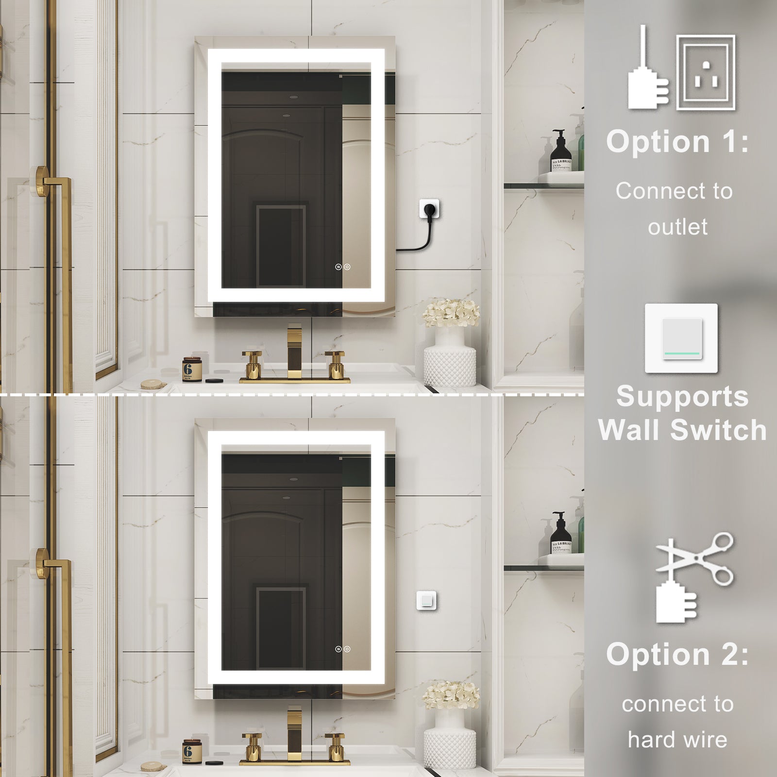 20 in. W x 28 in. H Rectangular Frameless Bathroom Mirror with Anti-Fog in Aluminum