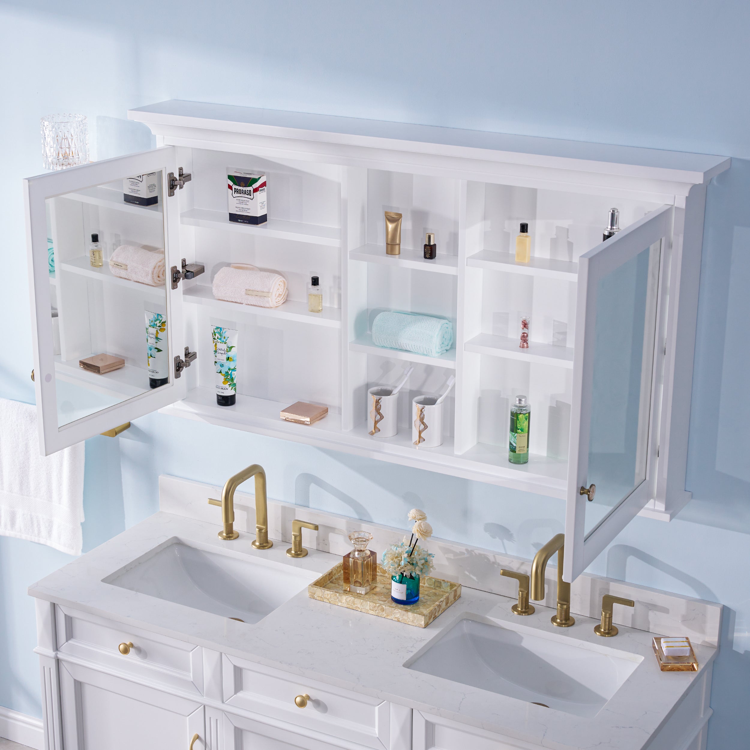 55 in.W x 30 in.H Surface-Mount Solid Wood Medicine Cabinet with Mirror, Z-bar Hangs Vertically