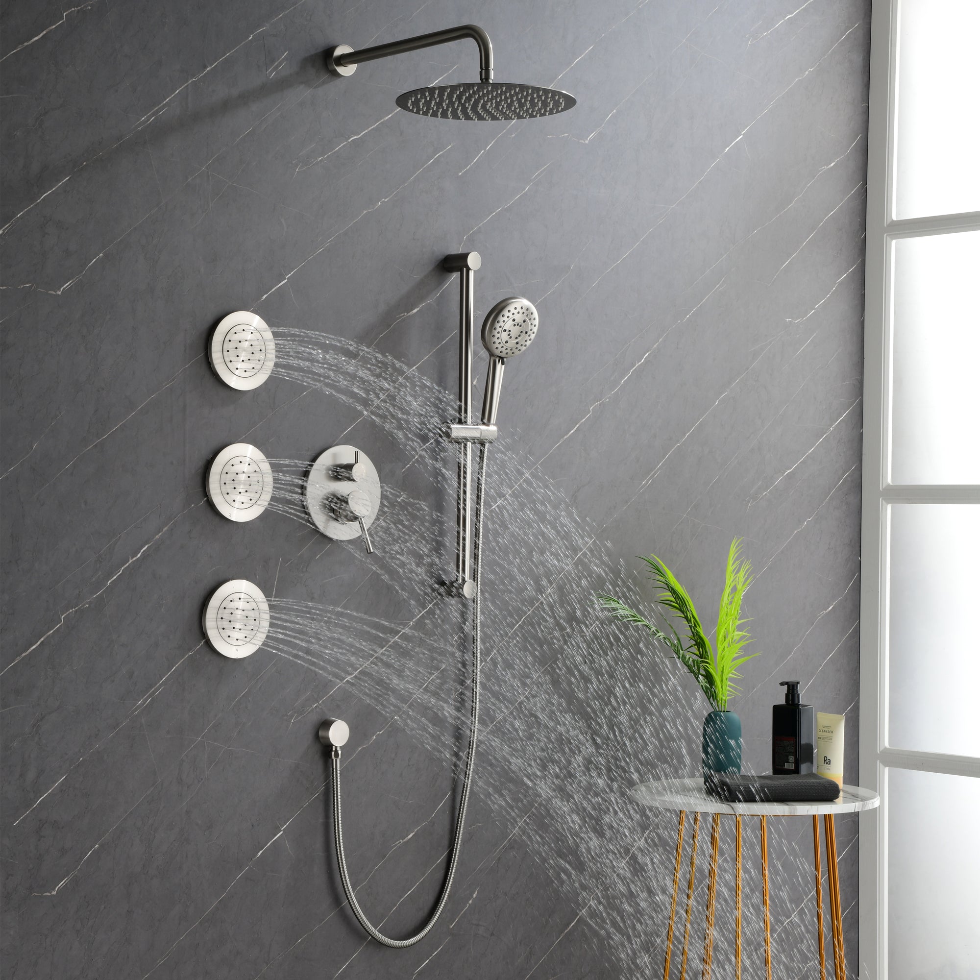 12 inch Shower Faucet Set  with Lever Single Handles and 3 Jets