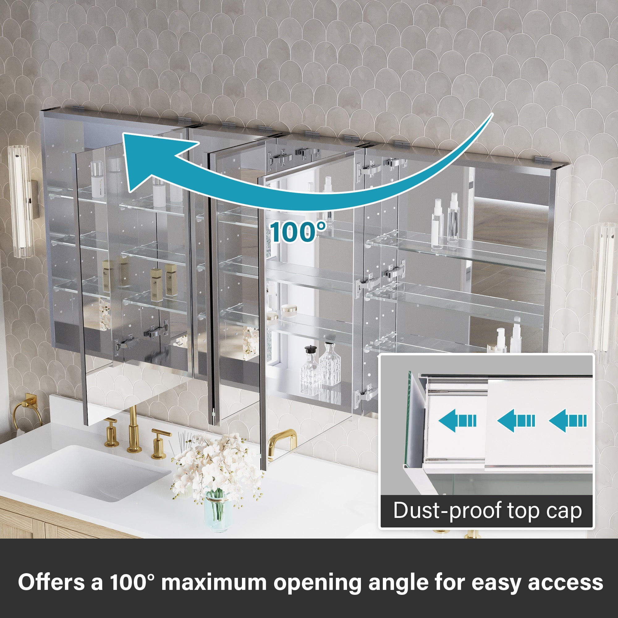 72 in.×32 in.H Copper-Free Mirror Medicine Cabinet with Soft-Close Blum® Hinges and Recessed/Surface Mount