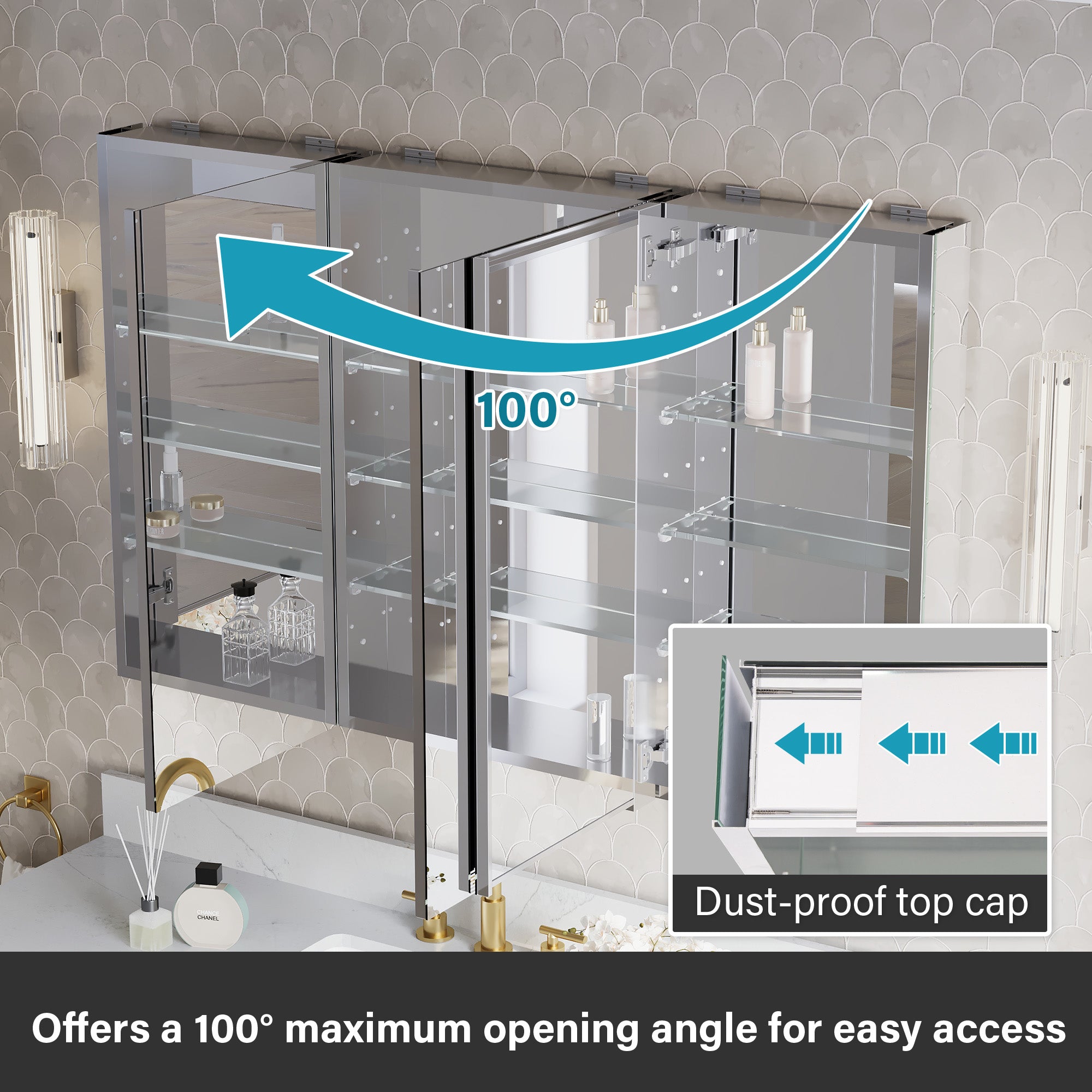 52 in.×32 in.H Copper-Free Mirror Medicine Cabinet with Soft-Close Blum® Hinges and Recessed/Surface Mount