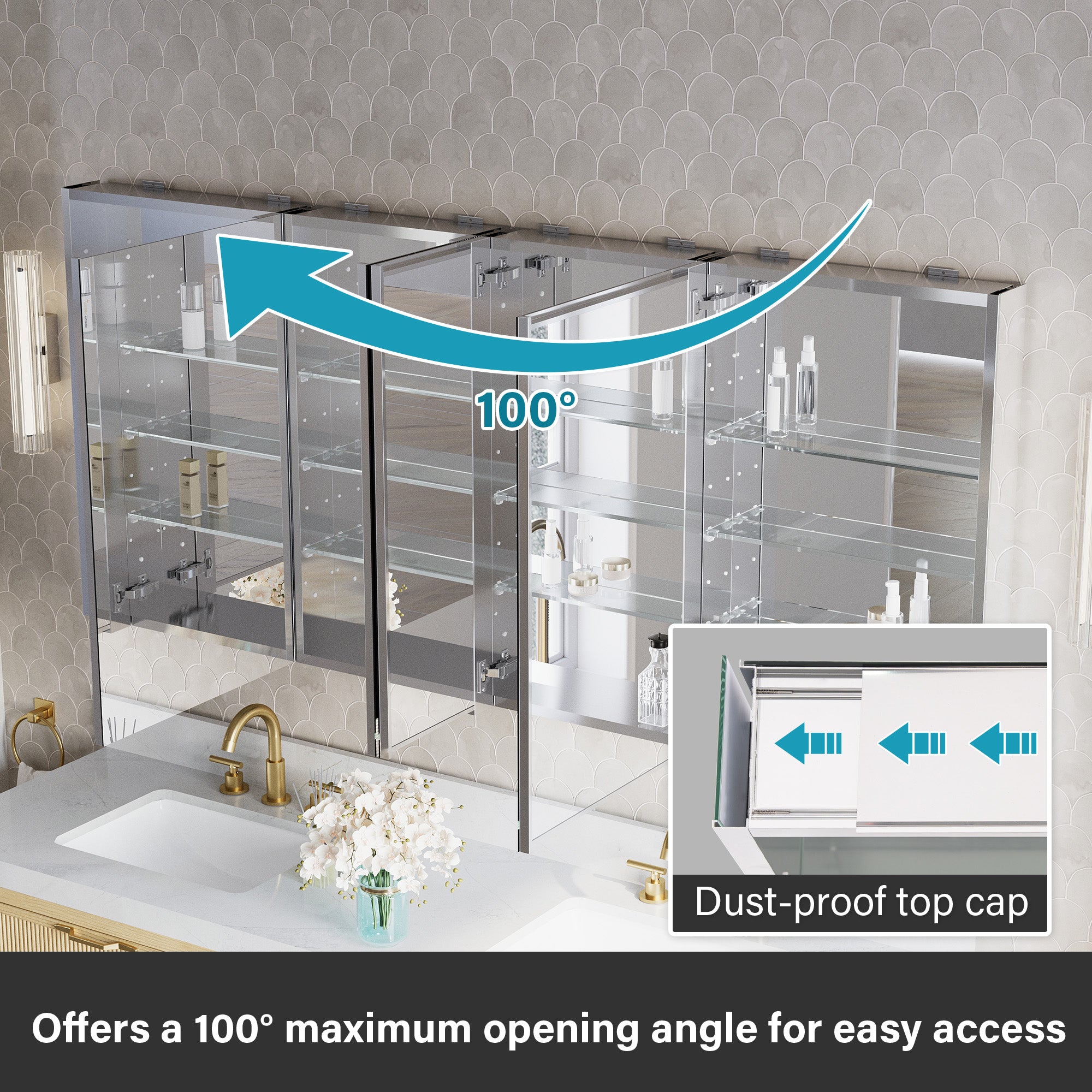 72 in.×32 in.H Copper-Free Mirror Medicine Cabinet with Soft-Close Blum® Hinges and 4 Doors