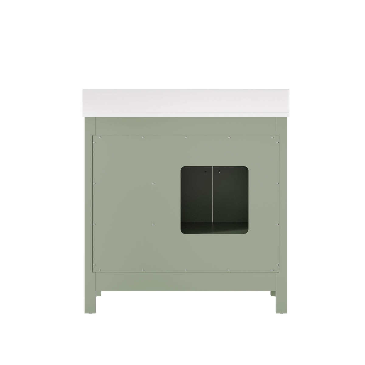 36 Inch Freestanding Solid Wood Bathroom Vanity with Fluted Molding, Pure White Quartz Countertop, SAGE GREEN