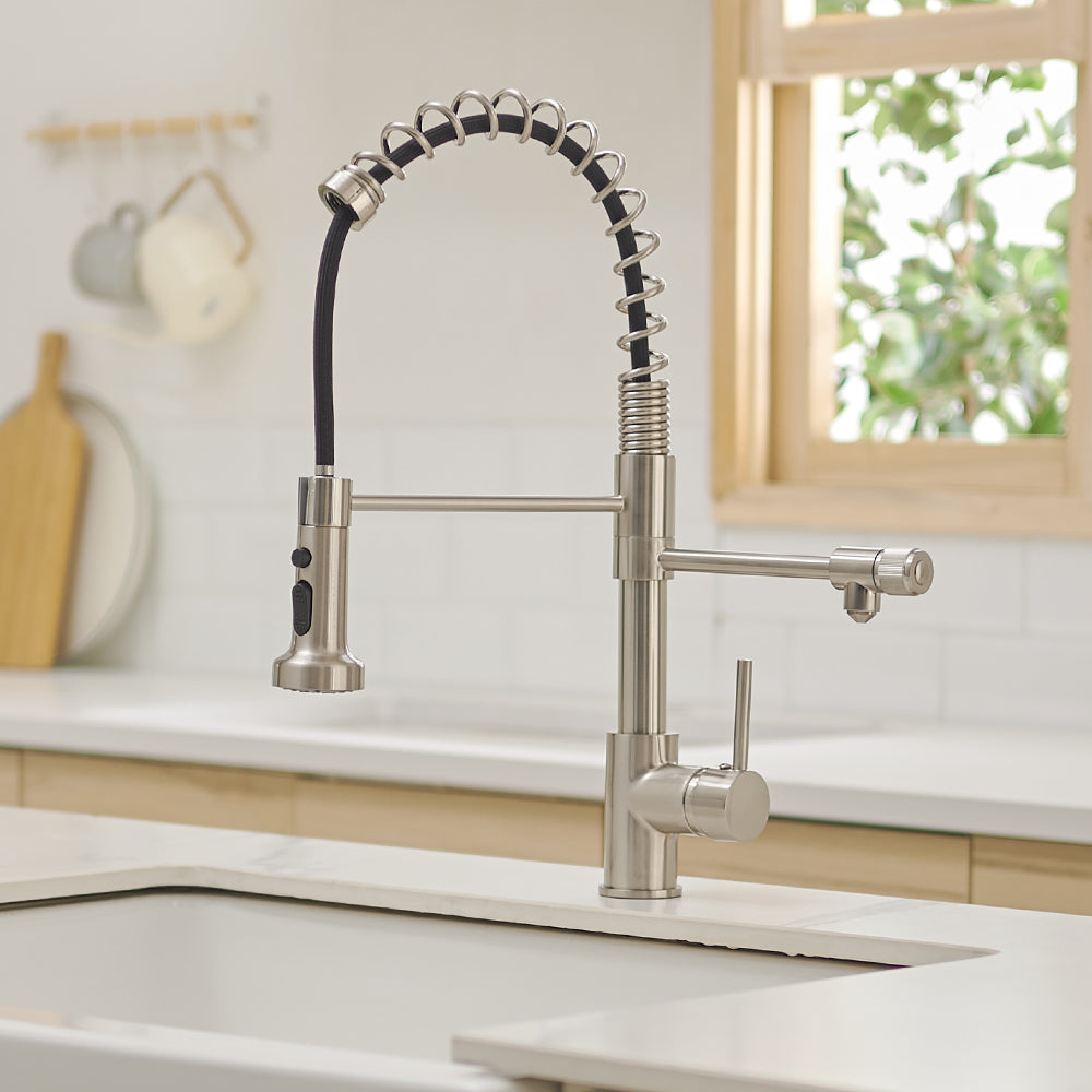 Single Handle Gooseneck Pull Down Sprayer Kitchen Faucet with Purified Water Faucet