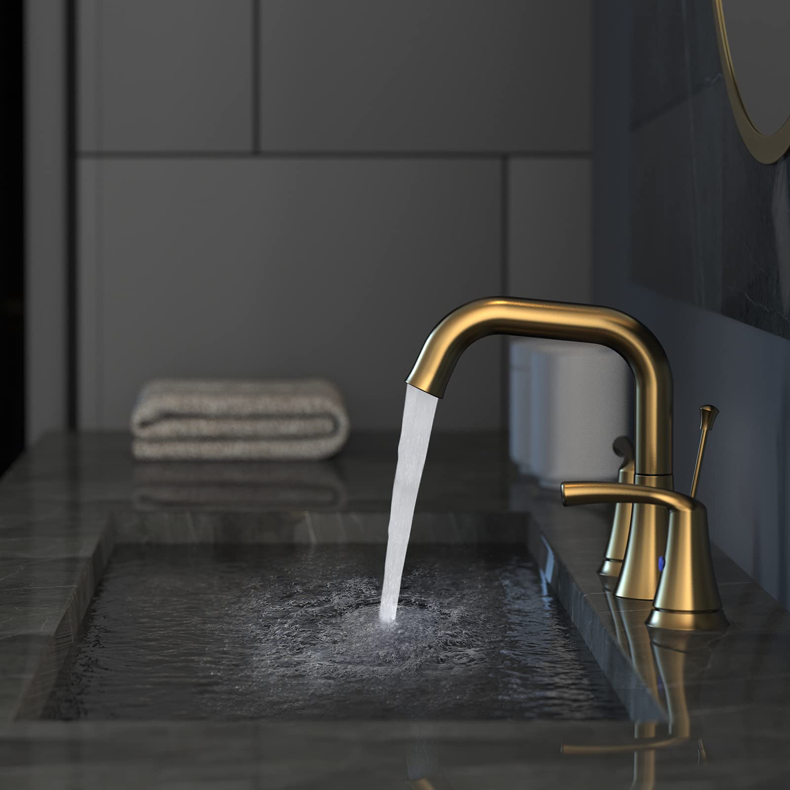 Brushed Gold 8 Inch Widespread Bathroom Faucet 2 Handle with Pop Up Drain
